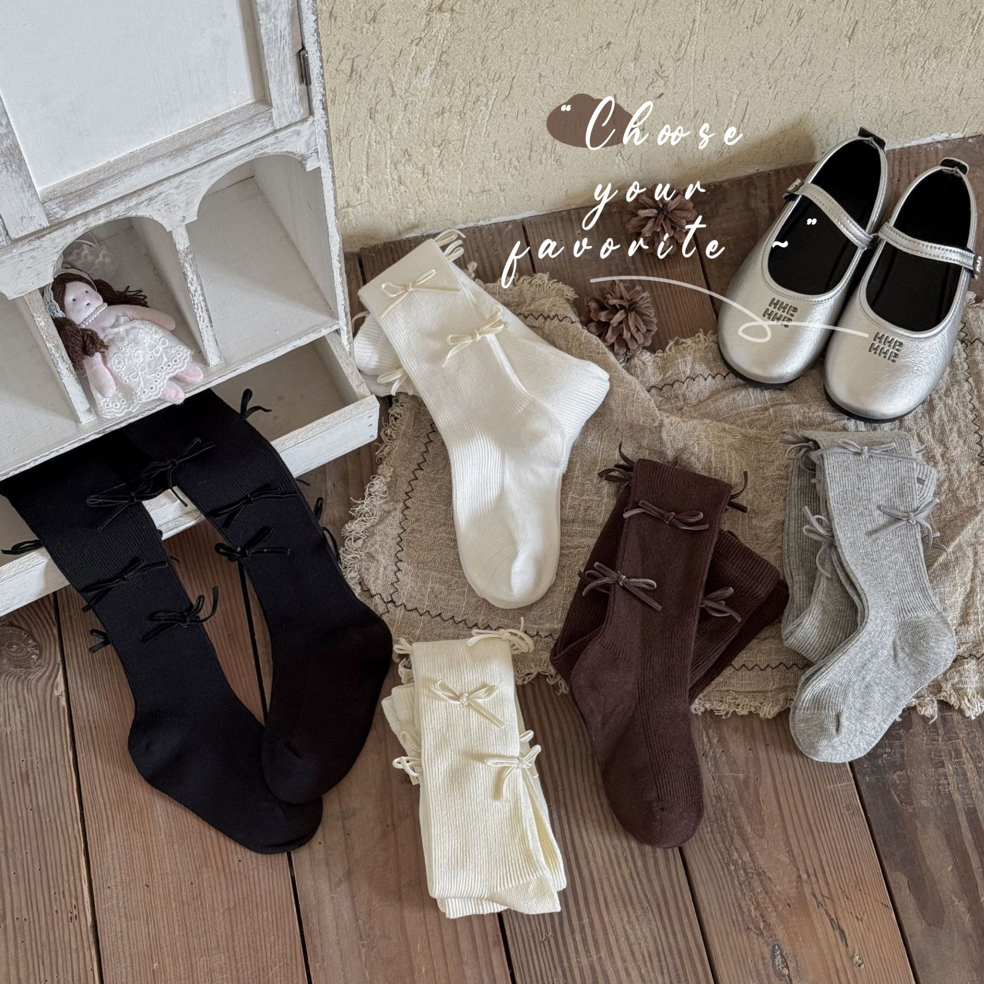 細條滿滿蝴蝶結褲襪(XS-XXL)