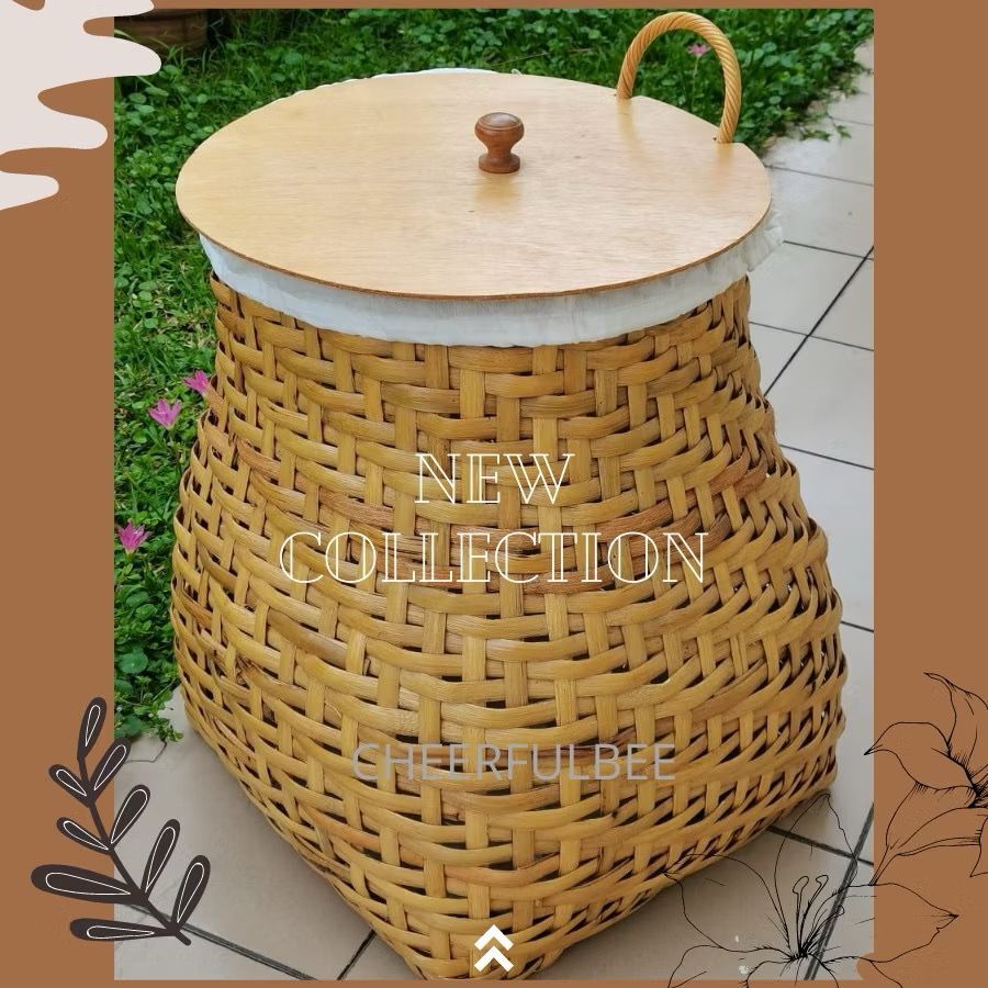 [ The Rattan House] NUTTY Bamboo Laundry Basket with Lid and Removeable Linen Deco Bakul Baju Bamboo Berpenutup Kain
