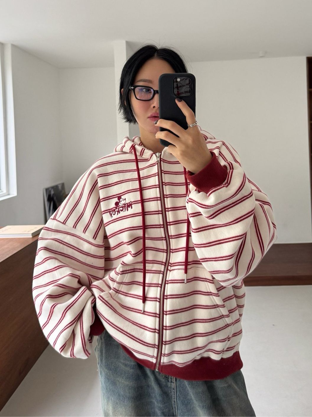 橫間卡通連帽拉鍊外套(薄抓毛底) Votus-185JK