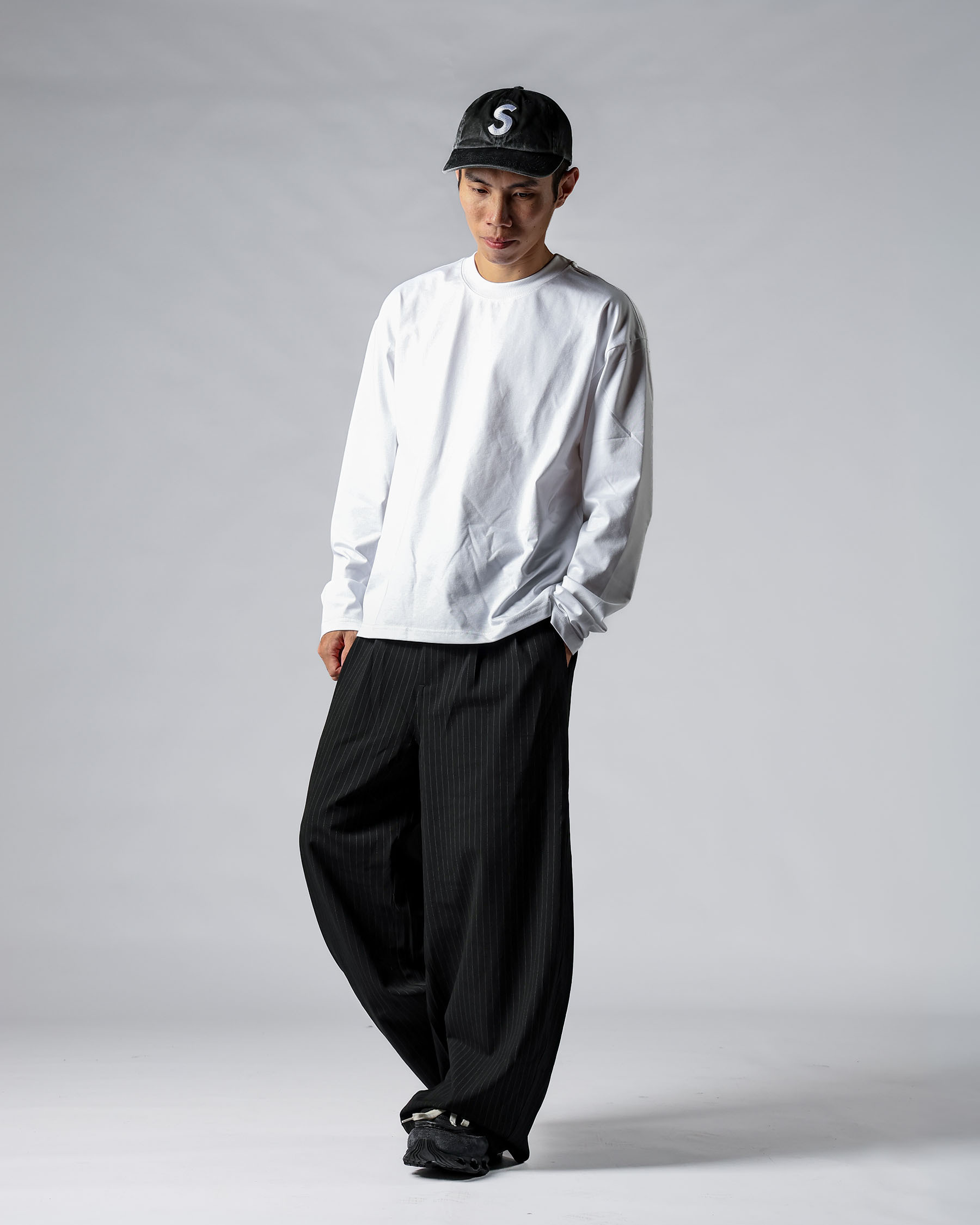 D.CLOSET 條紋 寬鬆 Baggy 西裝褲