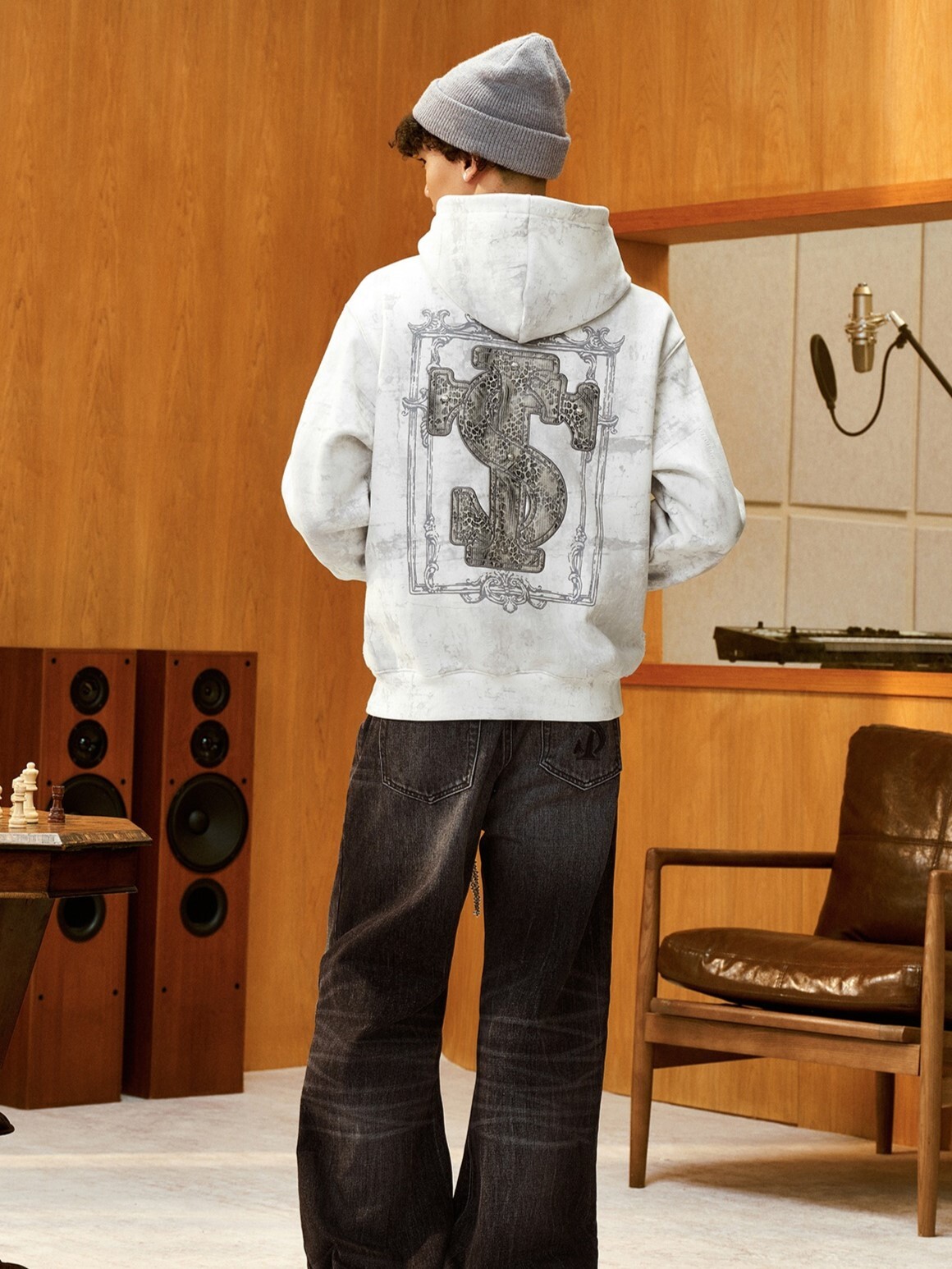 STK SmallTownKid 破壞做舊 豹紋貼布繡  帽T