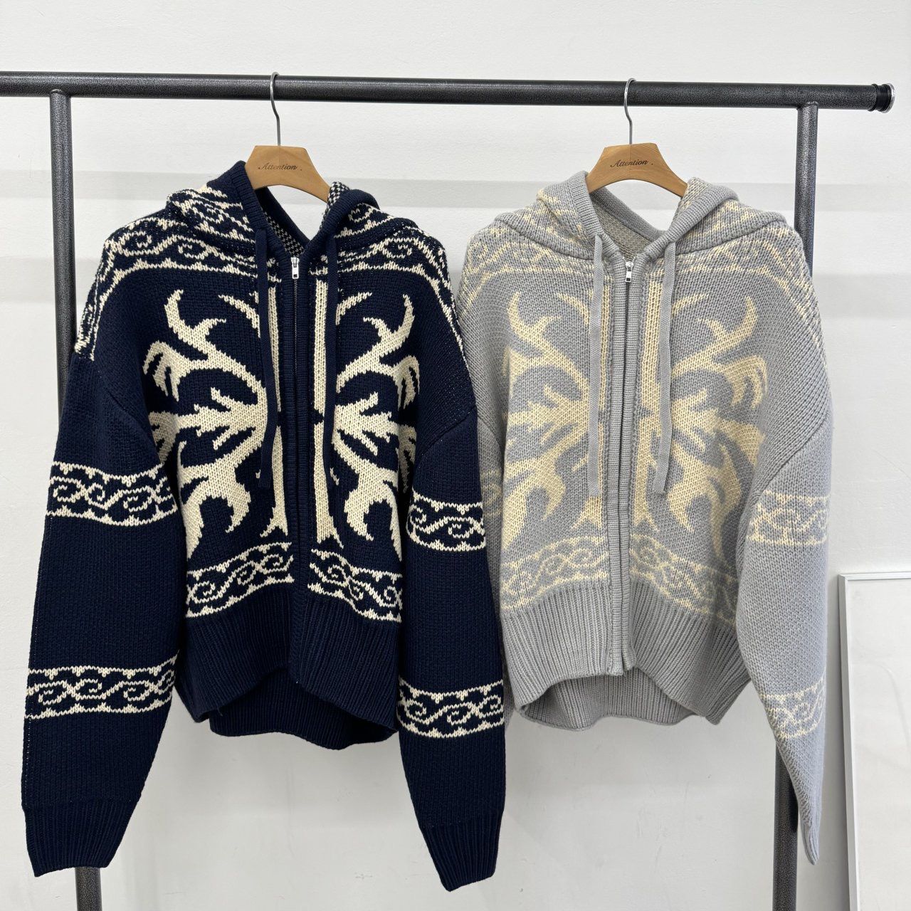 圖案連帽拉鍊針織外套 BY-459JK