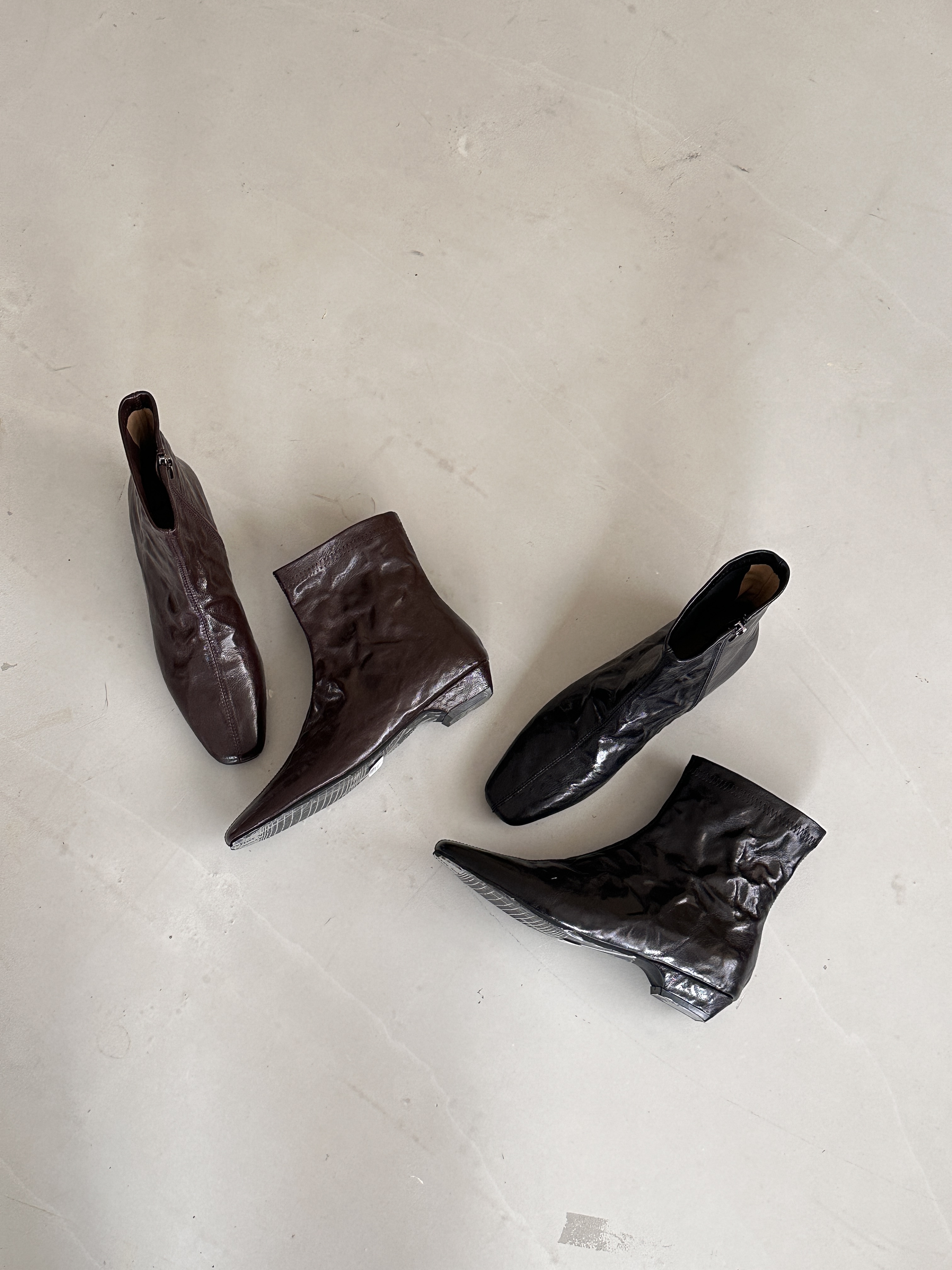 真牛皮方頭短靴#7192