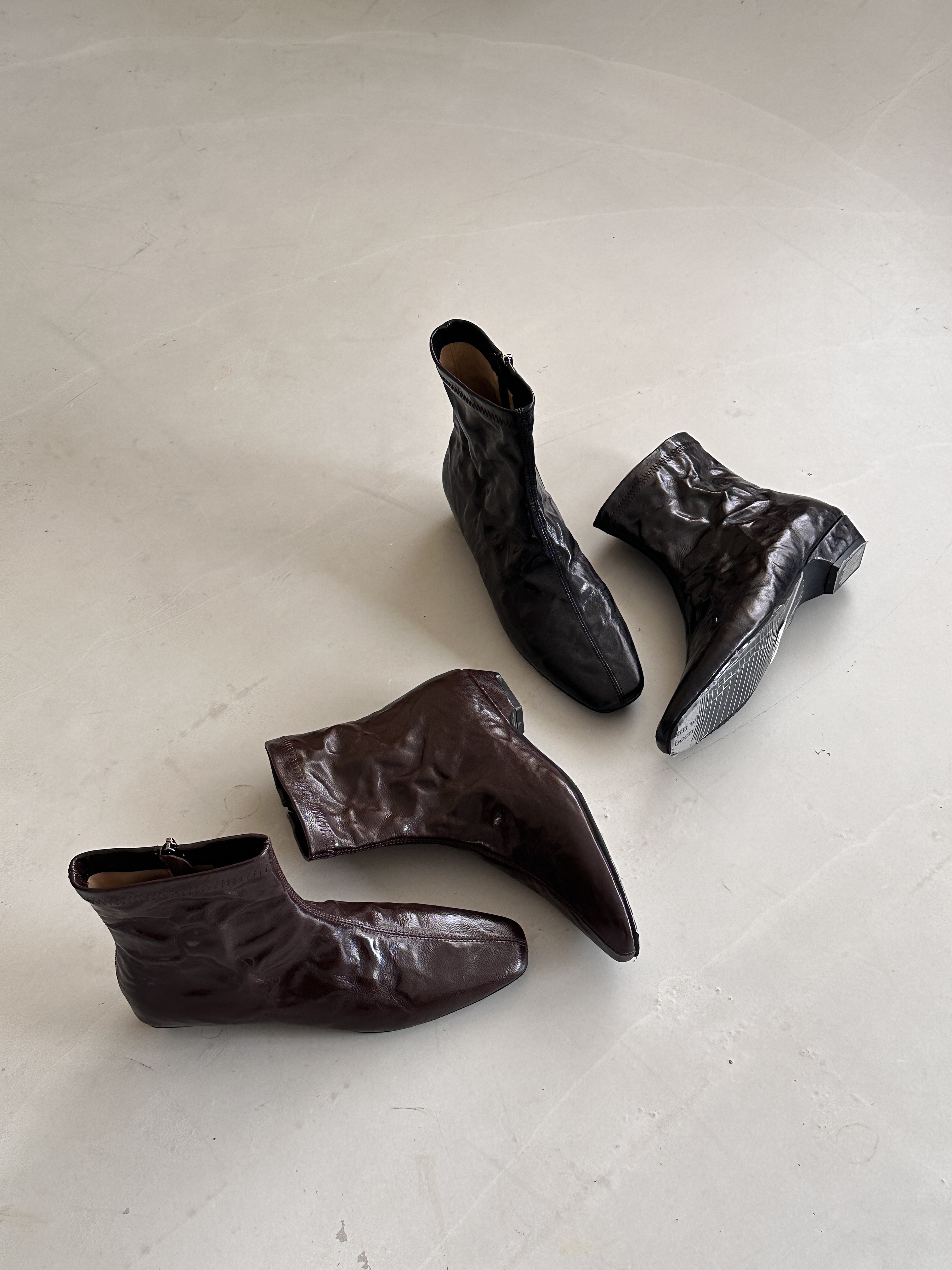 真牛皮方頭短靴#7192