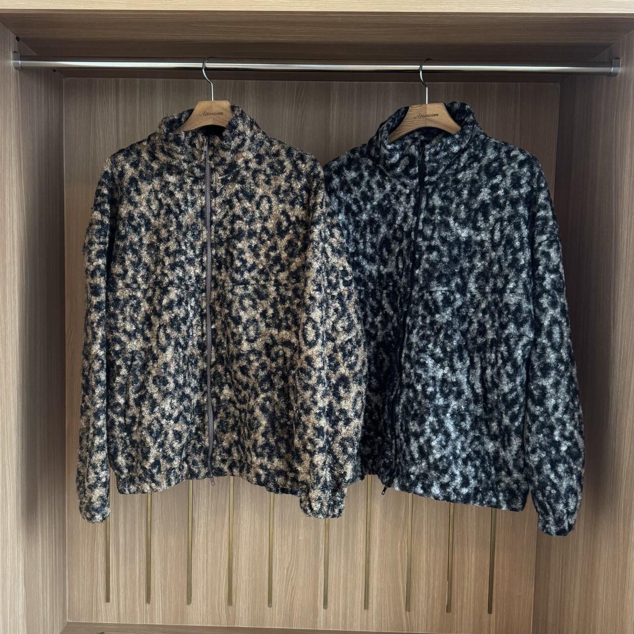 豹紋拉鍊毛毛外套 BY-460JK