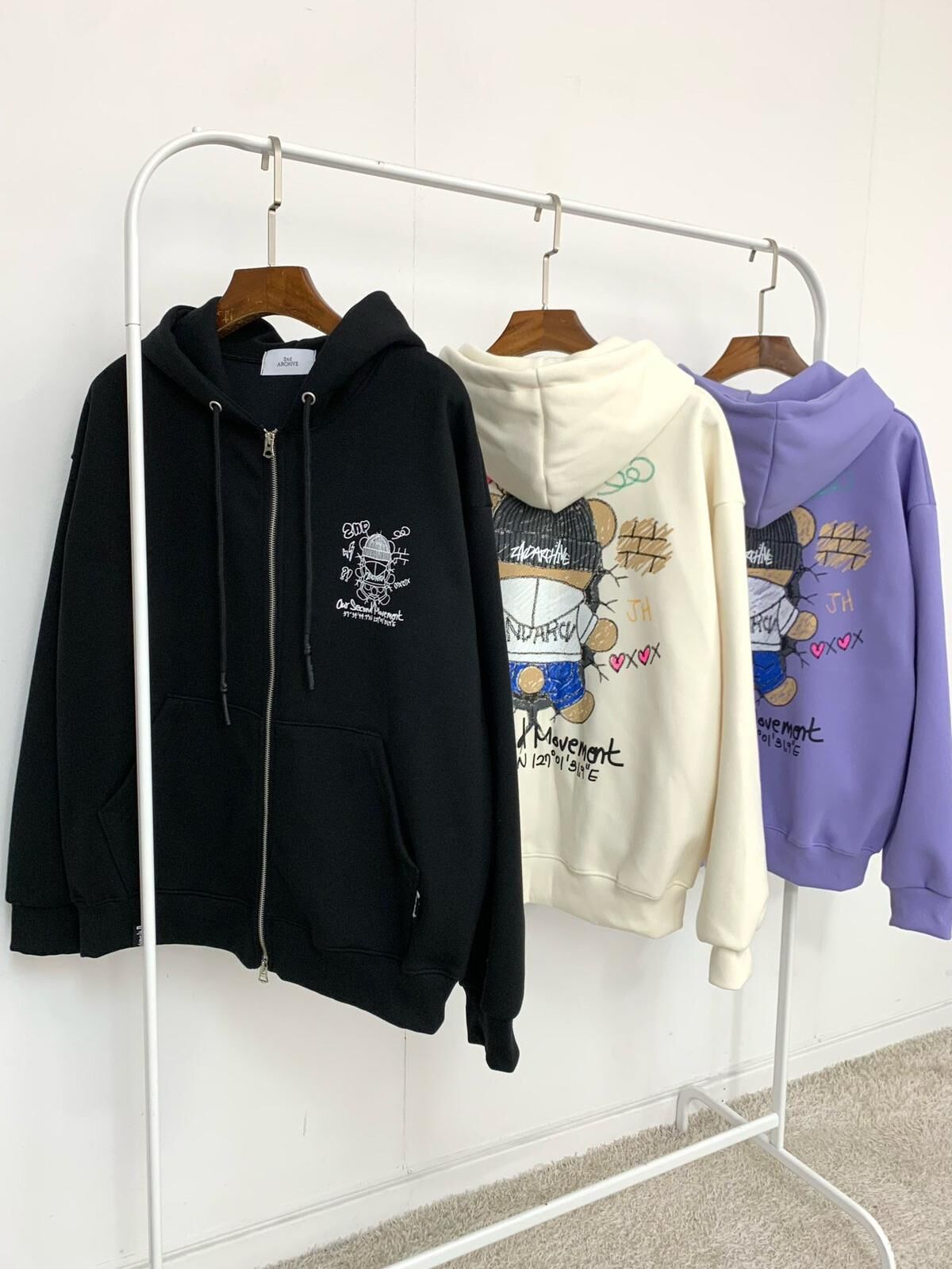 熊仔圖案英文字連帽衛衣 2nd-309JK