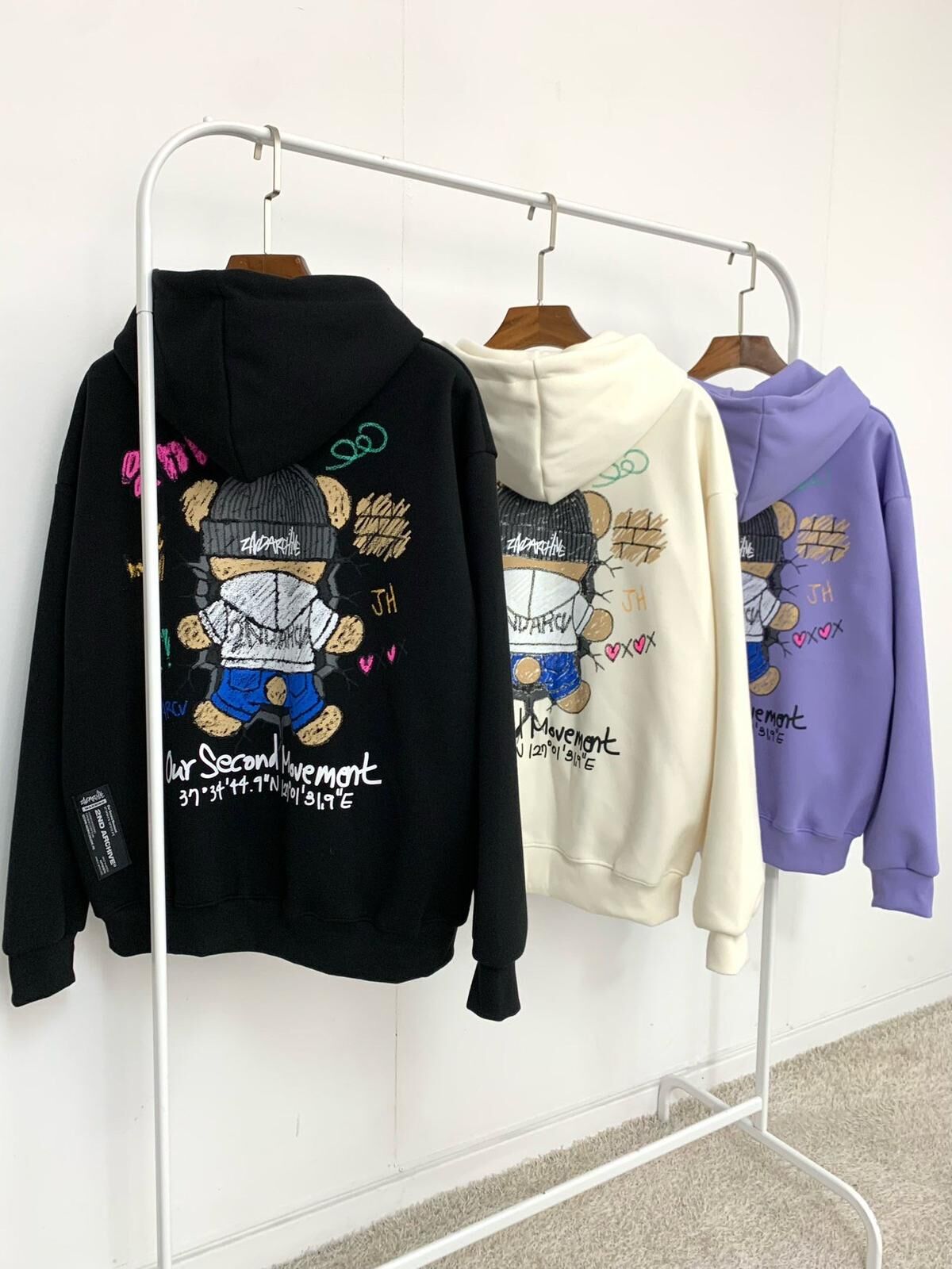 熊仔圖案英文字連帽衛衣 2nd-309JK