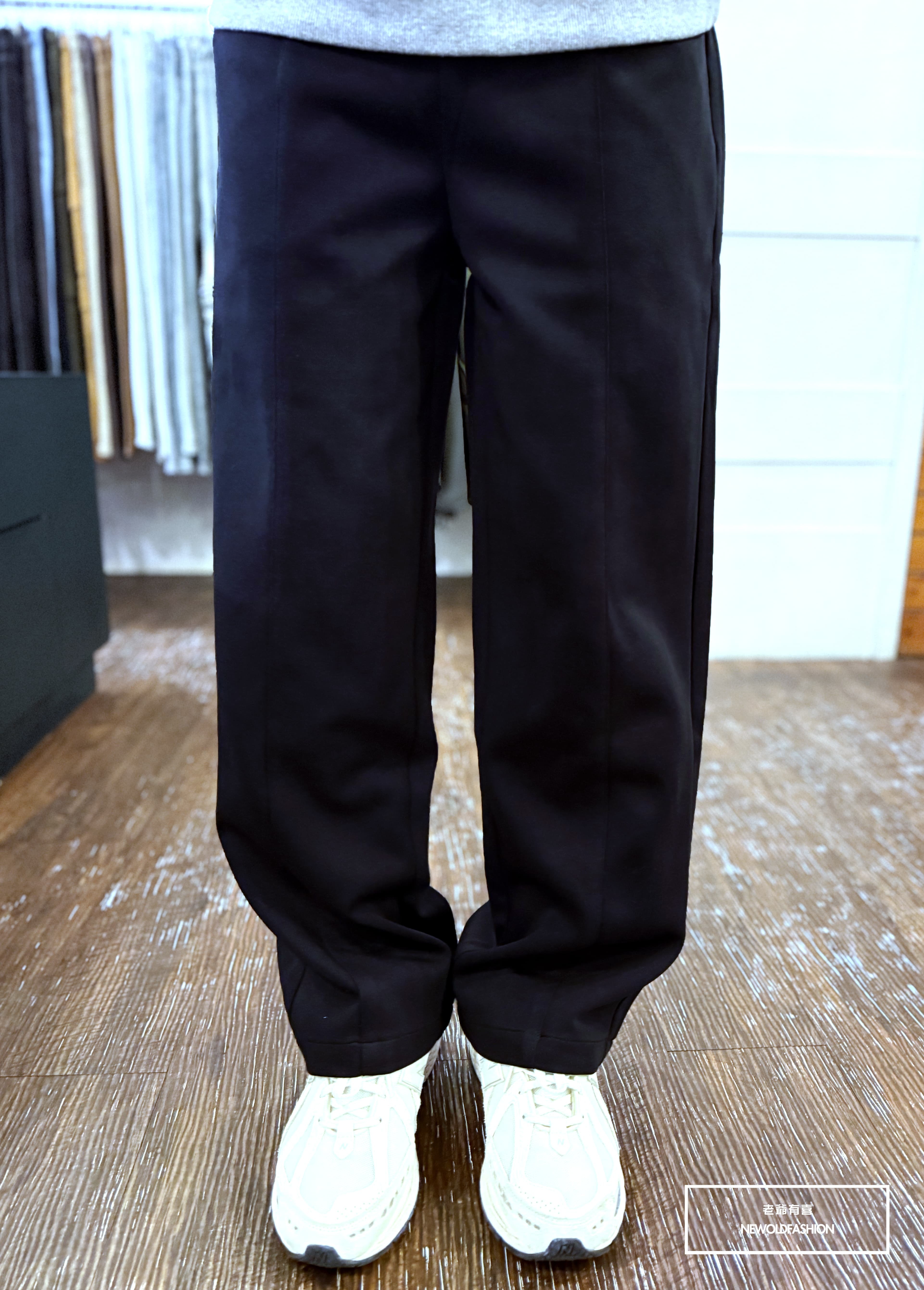 『新品上市』重磅立體車線抽繩棉寬褲(NOF25101701)-黑