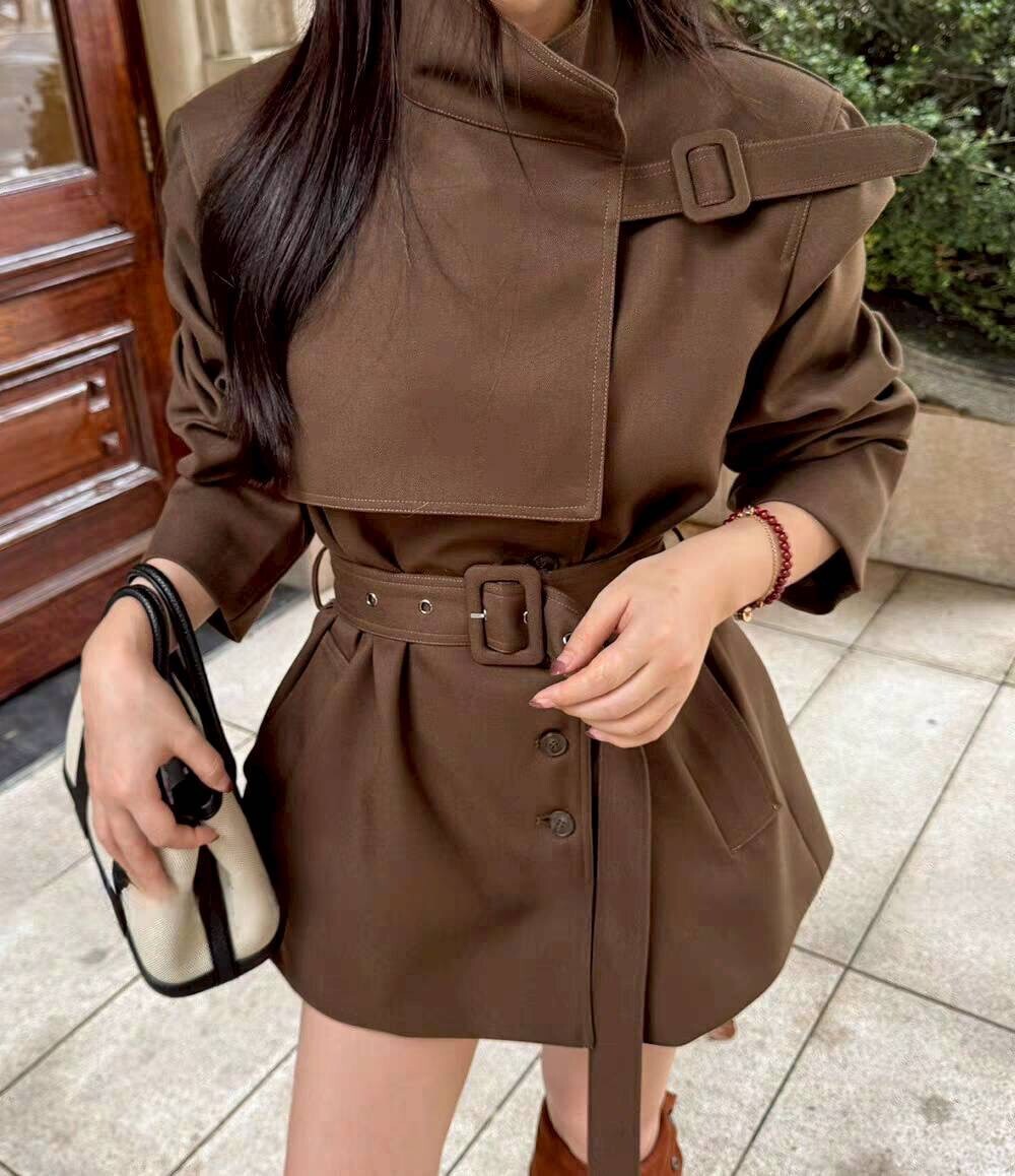 B11030 名模街頭感合身綁帶式風衣外套