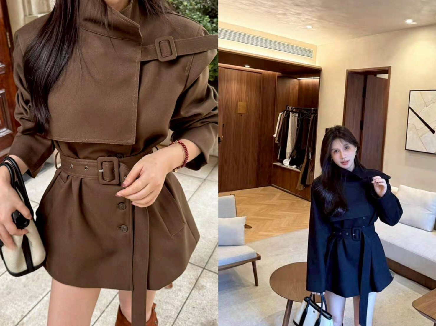 B11030 名模街頭感合身綁帶式風衣外套