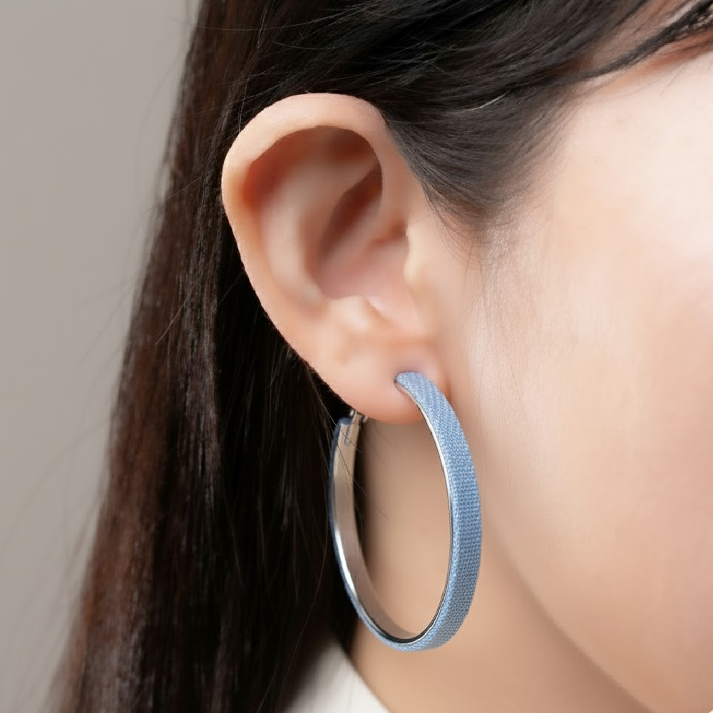 【AOI】自信・晴空牛仔環圈 純銀耳飾 -S925純銀