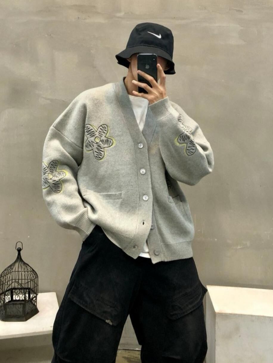 花花圖案開胸針織外套 Double-B-029JK