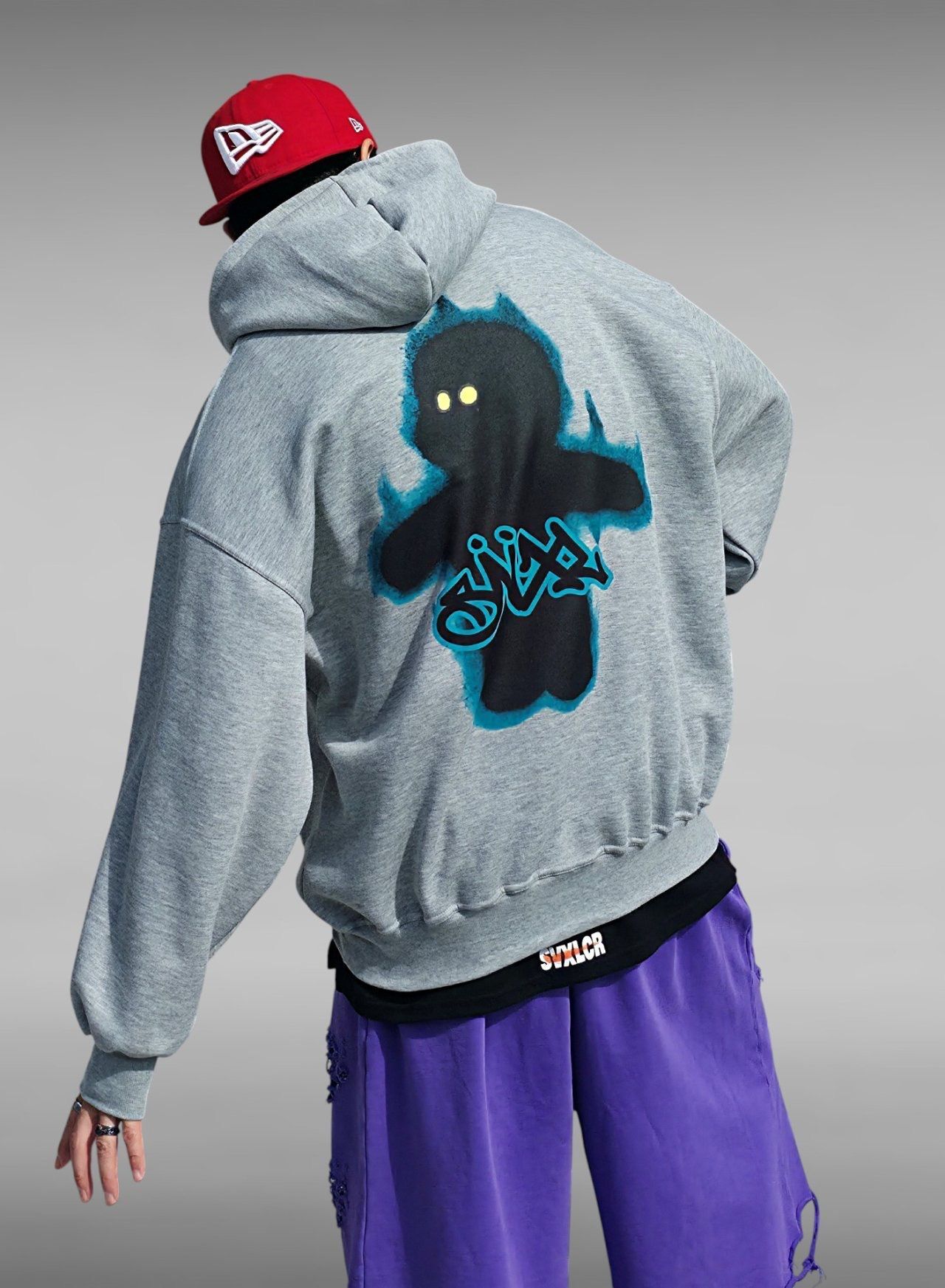 OverSize英文字圖案連帽衛衣(薄抓毛底) SVXL-093T