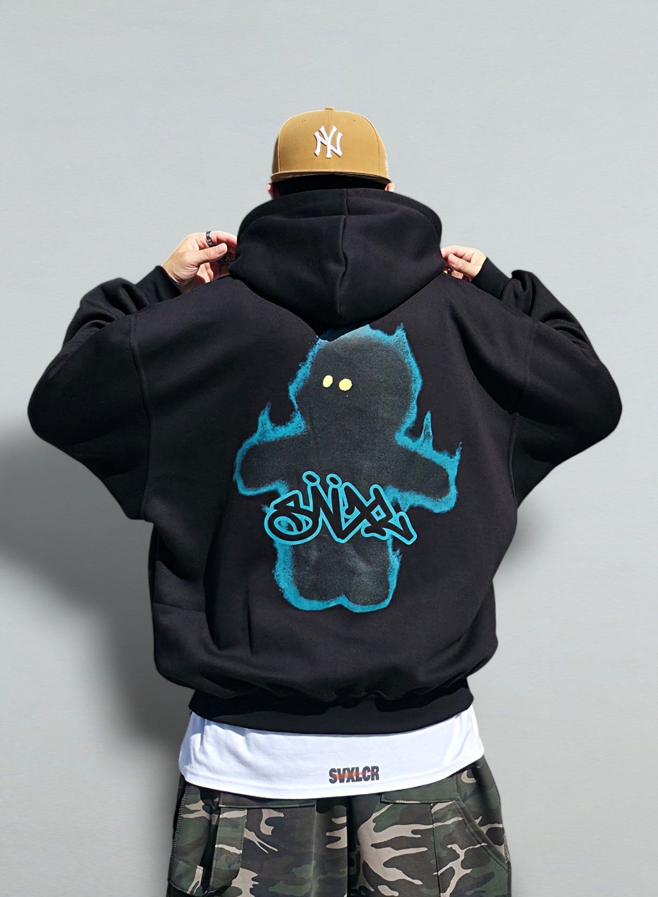 OverSize英文字圖案連帽衛衣(薄抓毛底) SVXL-093T