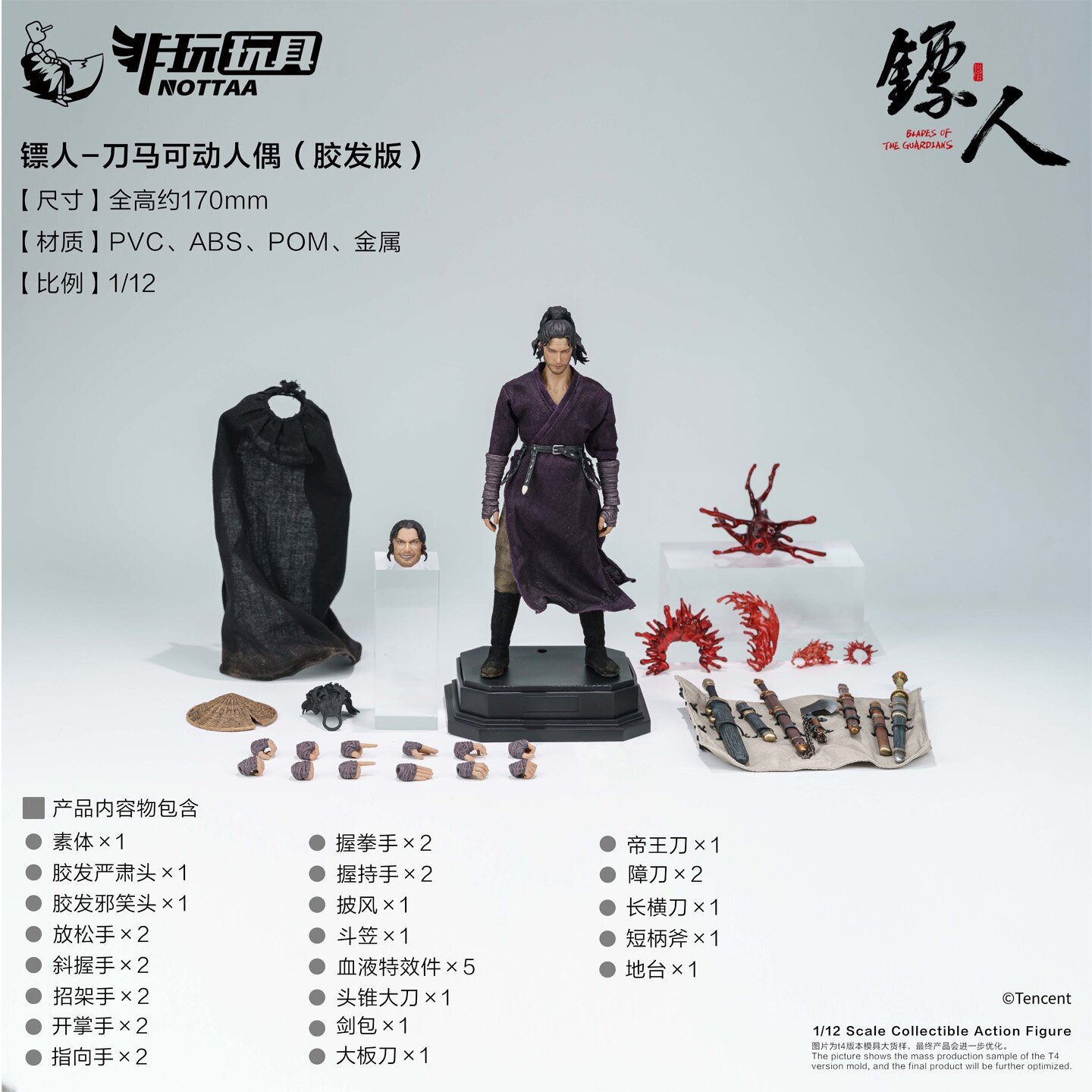 (Pre-Order) Nottaa Collection- Blades of the Guardians "鏢人" 1/12 Action Figure  (Sculpted Hair)
