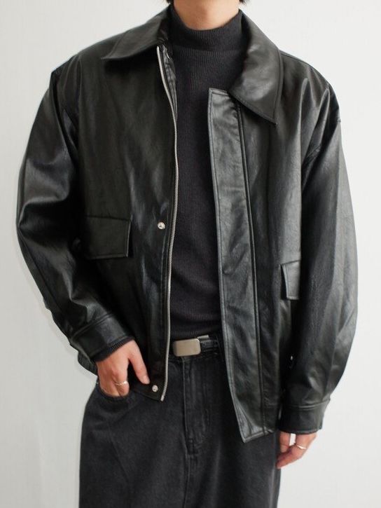 反領拉鍊合成皮褸(薄夾棉) COSTES-037JK