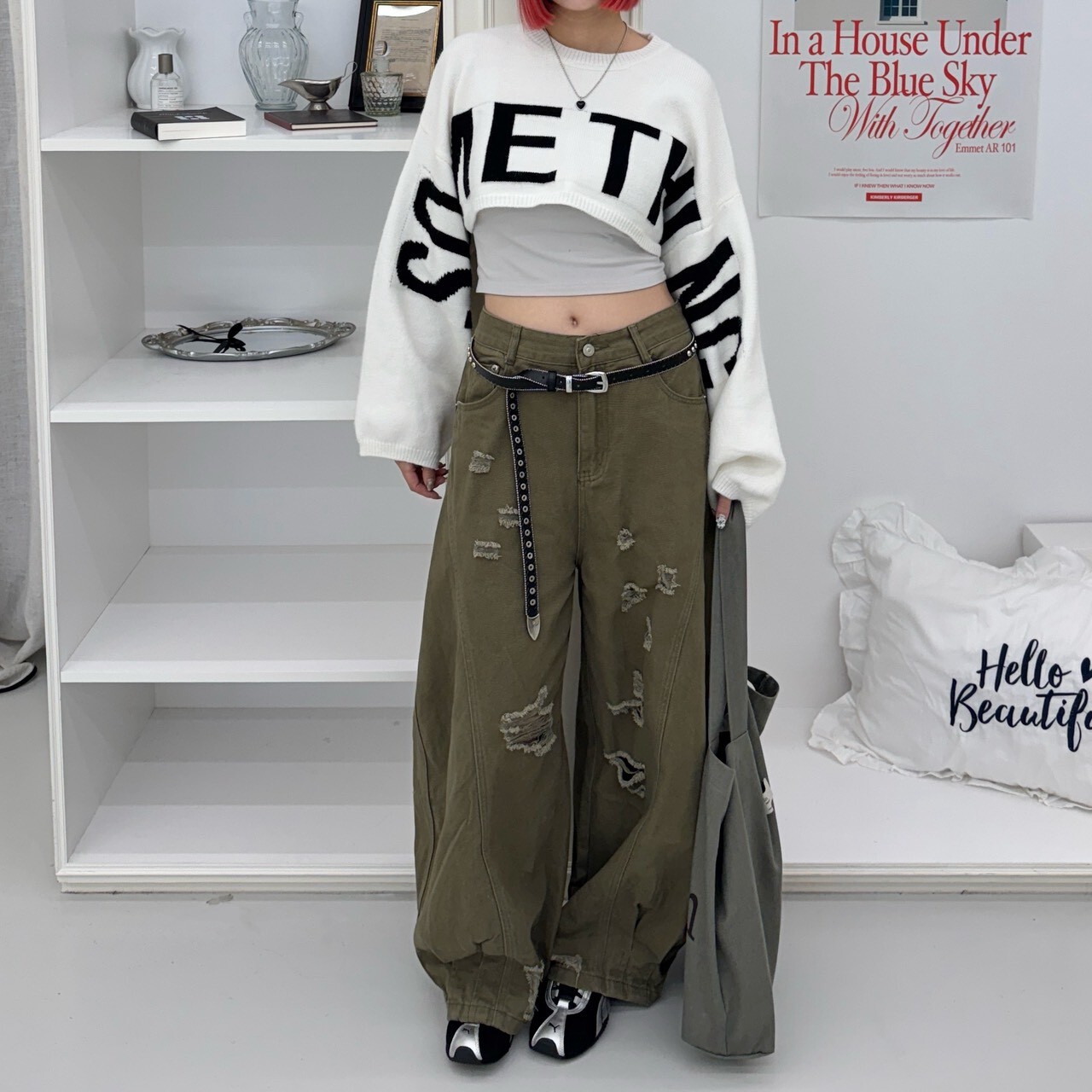 逆往悸動 刷破感牛仔彎刀褲