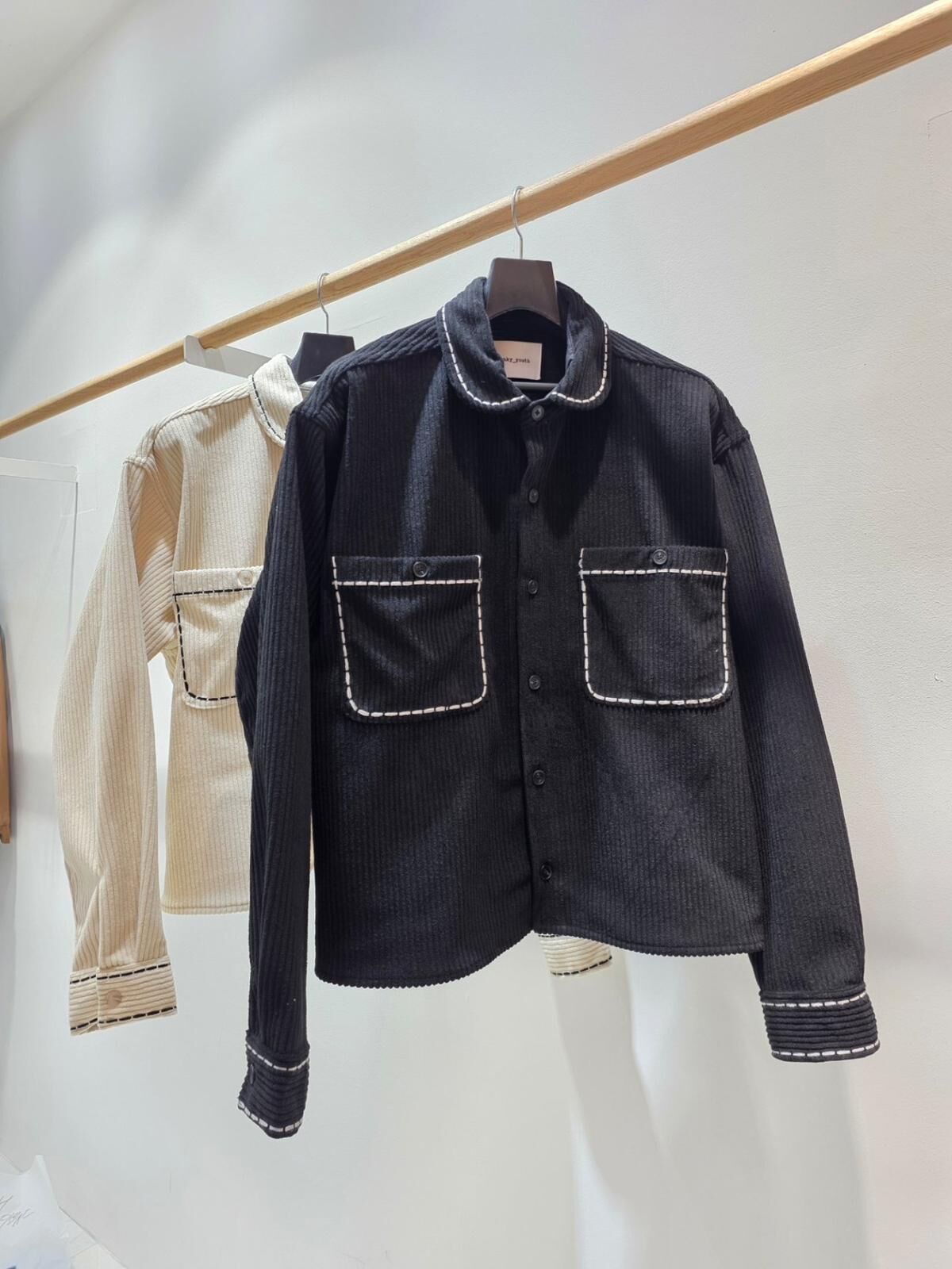 淨色暗直紋長袖恤衫 C_y-135S