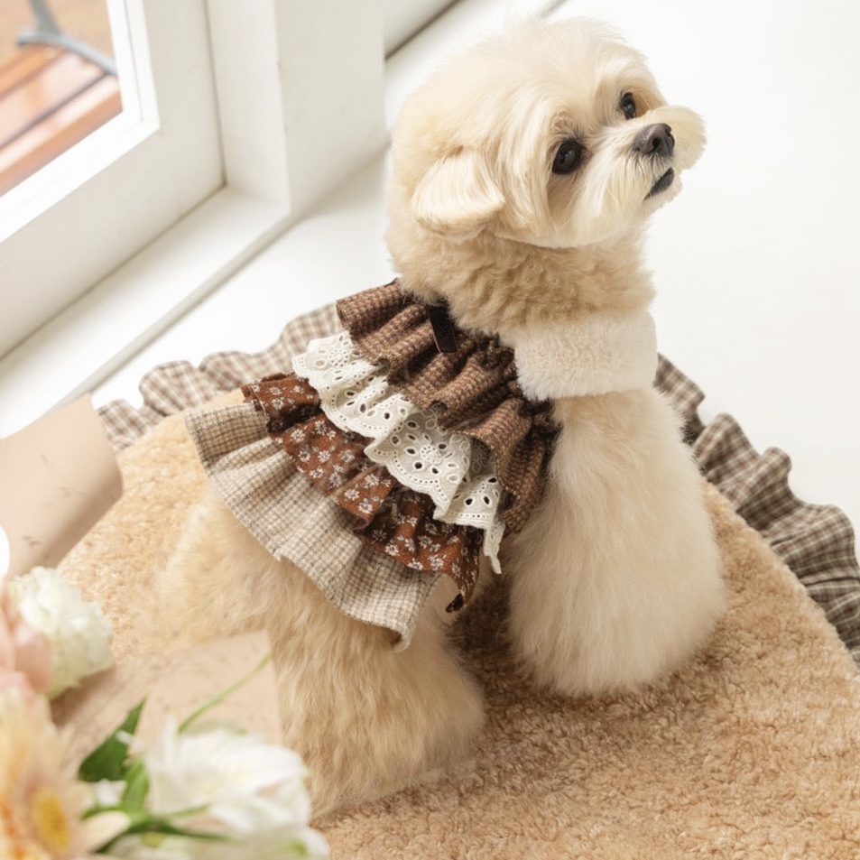 Cancan經典吊帶蕾絲層裙 -棕色拼花 It’s sunny outside