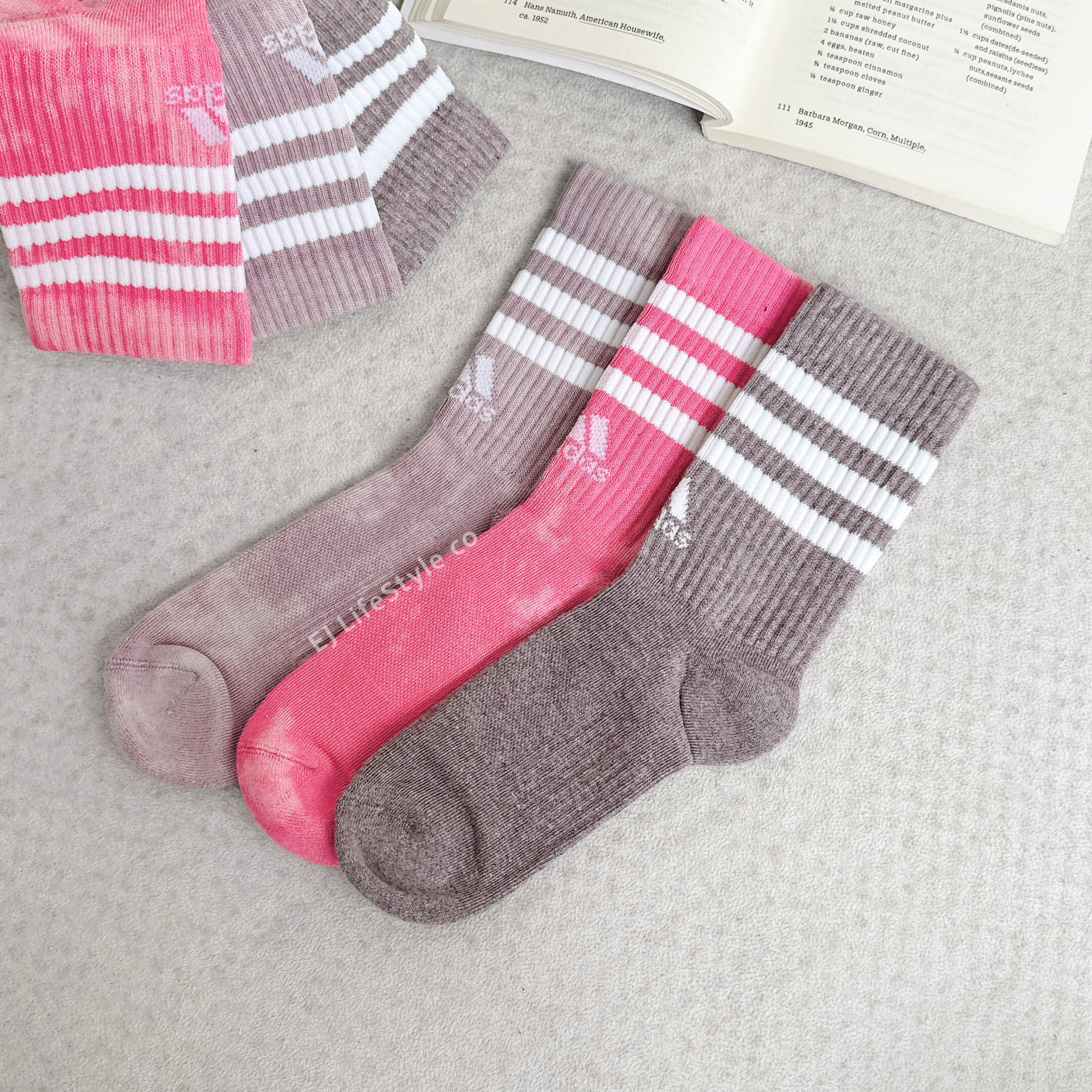 ADIDAS 3S C CRW Wash 長襪 襪子 中筒襪 粉色 棕色 暈染 一組三入 IP2646 / 現貨