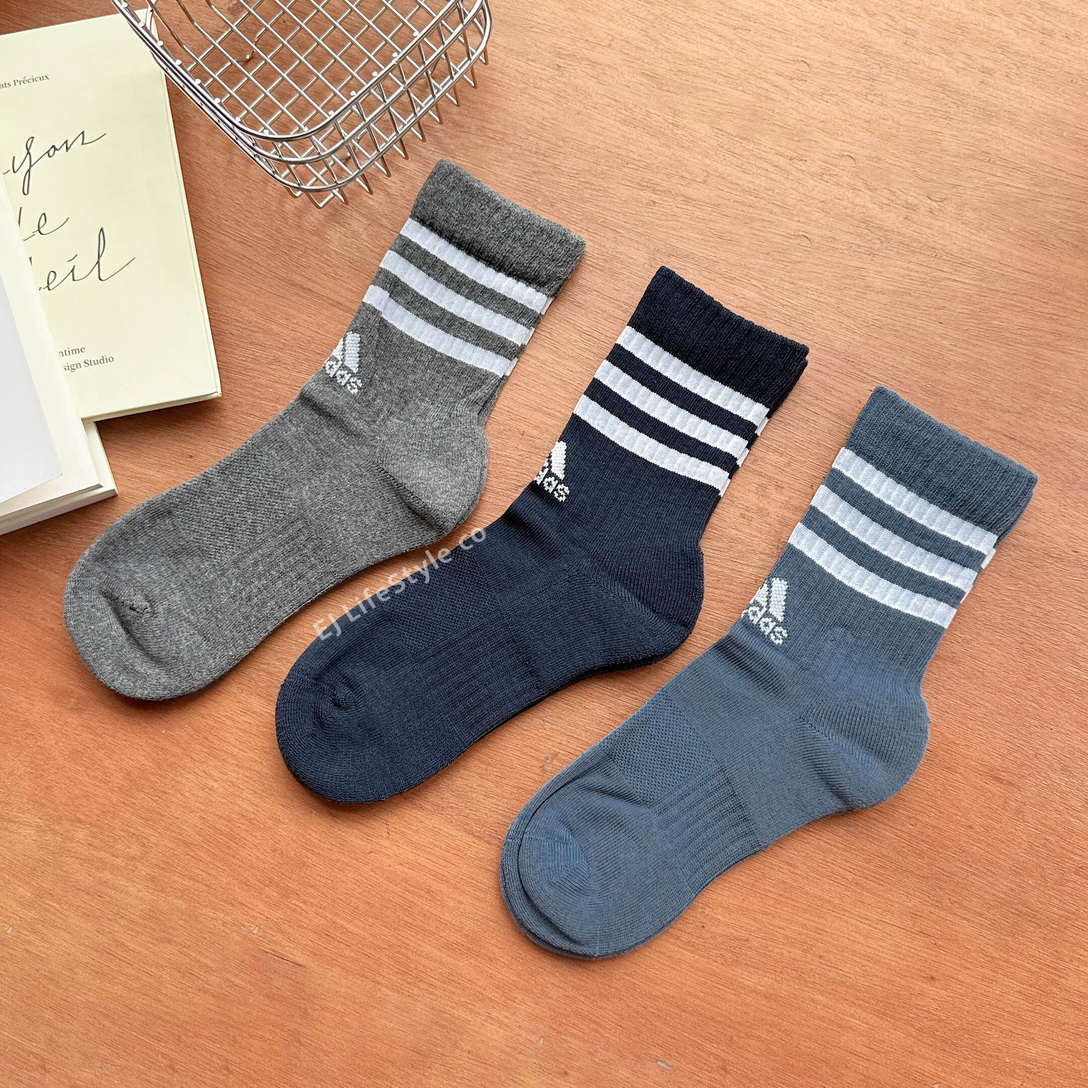 ADIDAS 3S C SPW CRE 長襪 襪子 中筒襪 深藍色 灰色 藍色 一組三入 IP2639 / 現貨