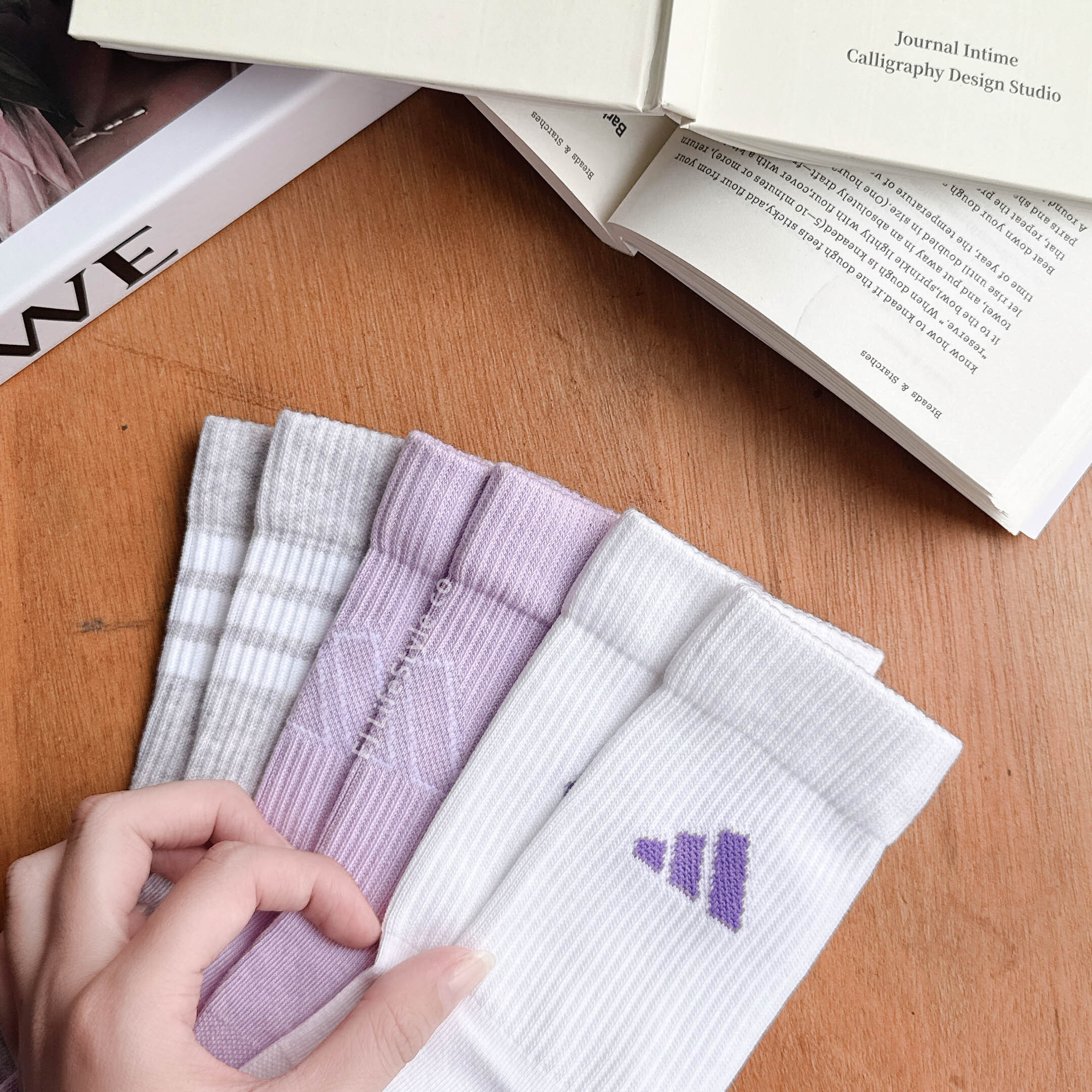 ADIDAS LOGO PACK 3PP 長襪 襪子 中筒襪 紫色 灰色 白色 一組三入 JD5829  / 現貨