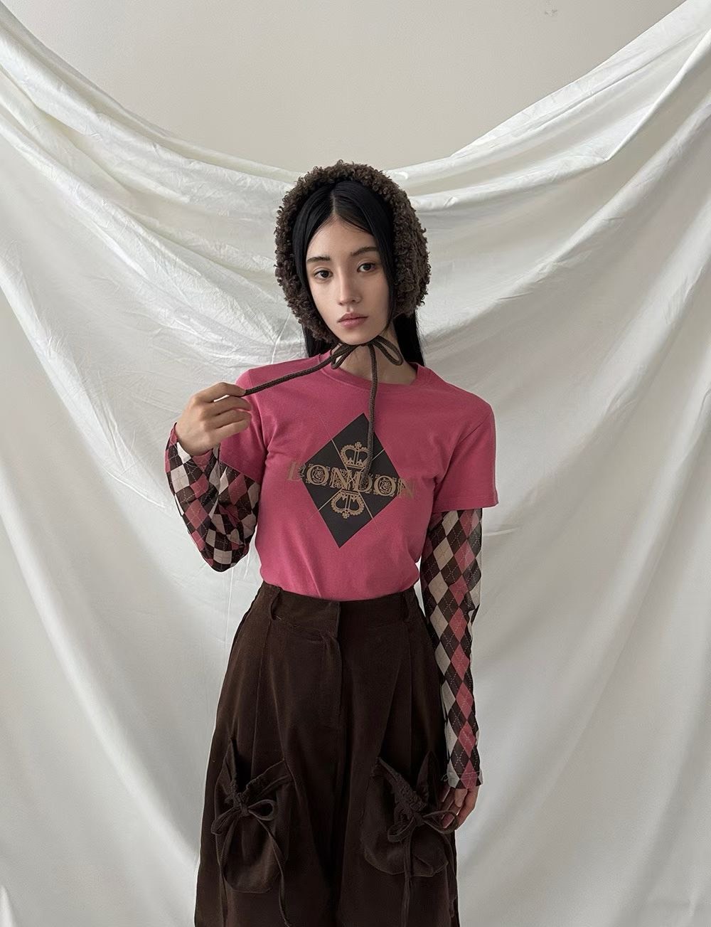LONDON菱格袖皇冠T