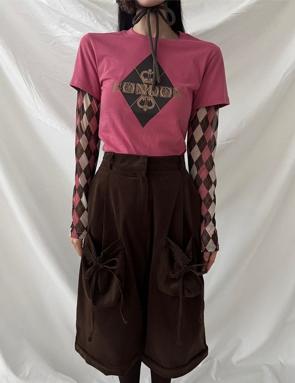 LONDON菱格袖皇冠T