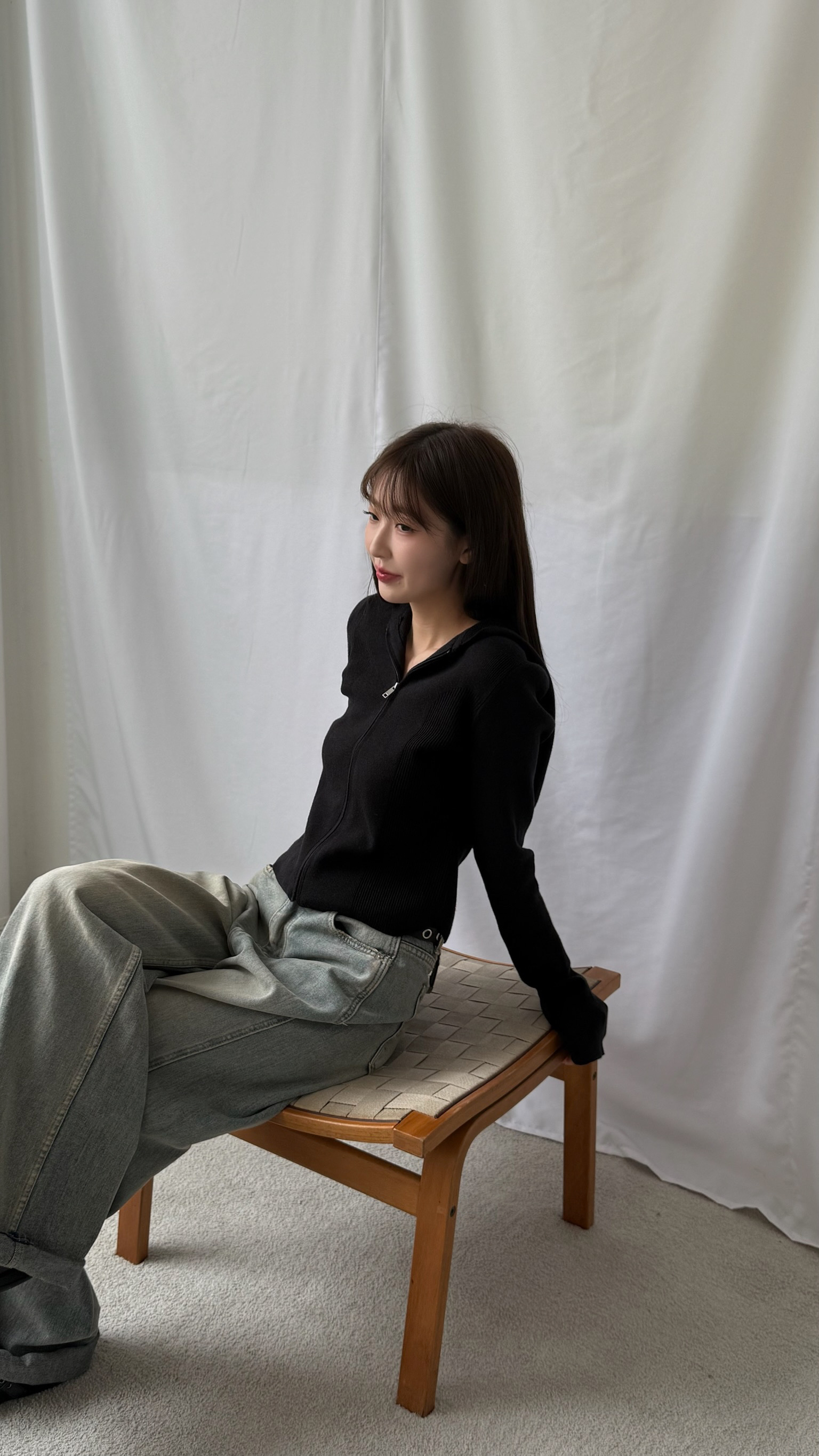 修身連帽織紋外套(黑/淺灰)