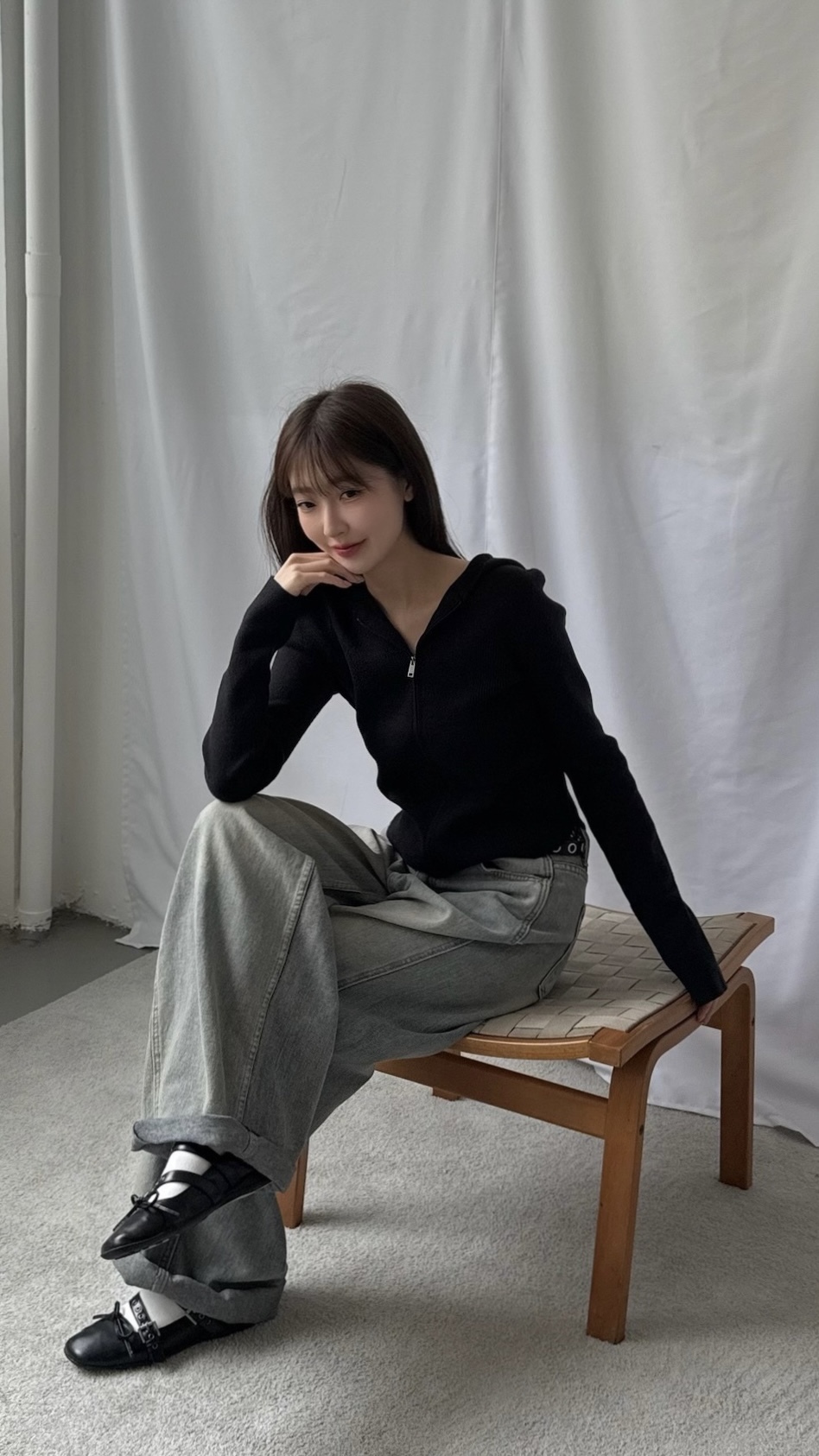 修身連帽織紋外套(黑/淺灰)