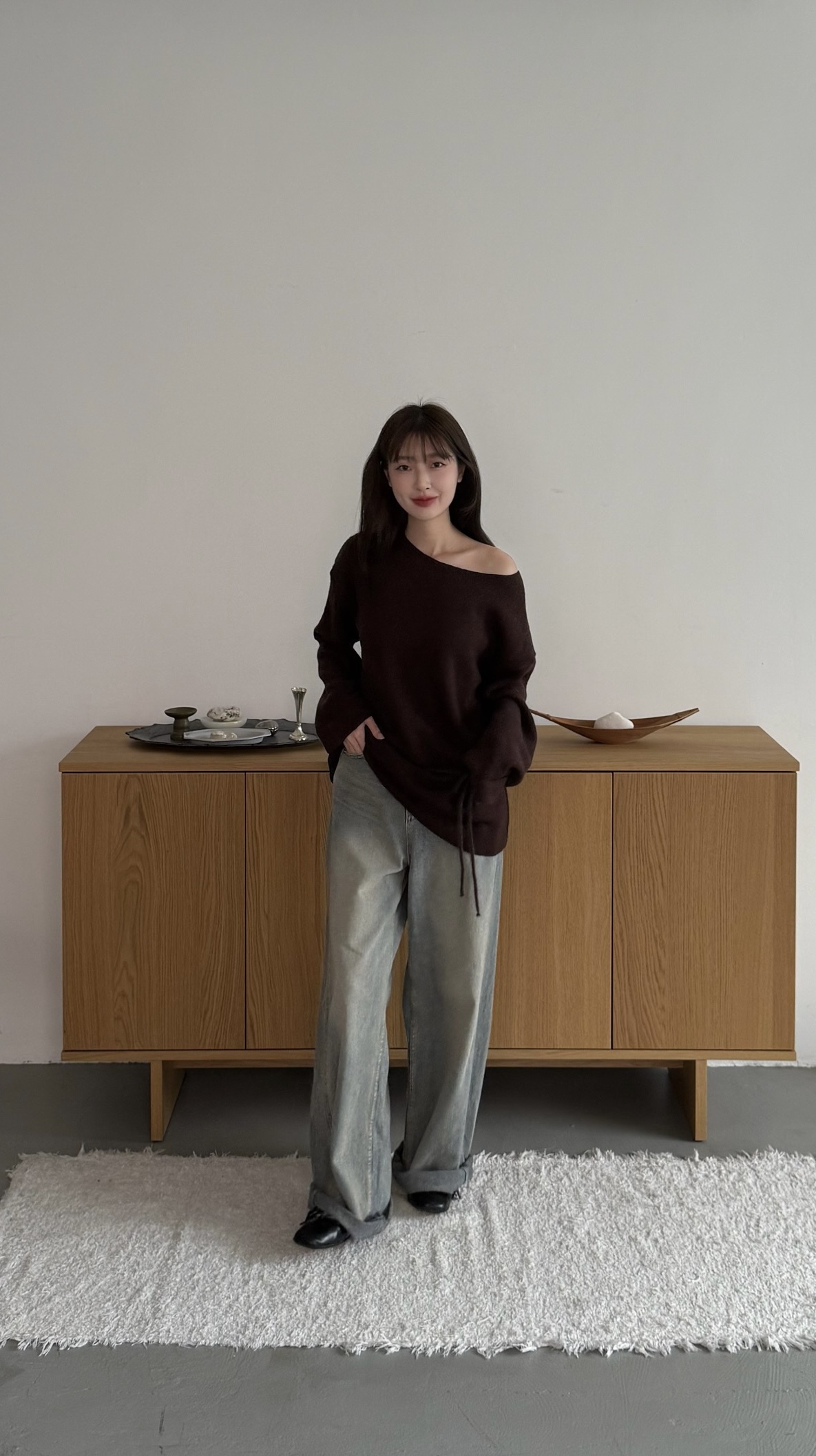 一件就可以輕鬆出門漂亮綁帶毛衣(白/棕/灰)