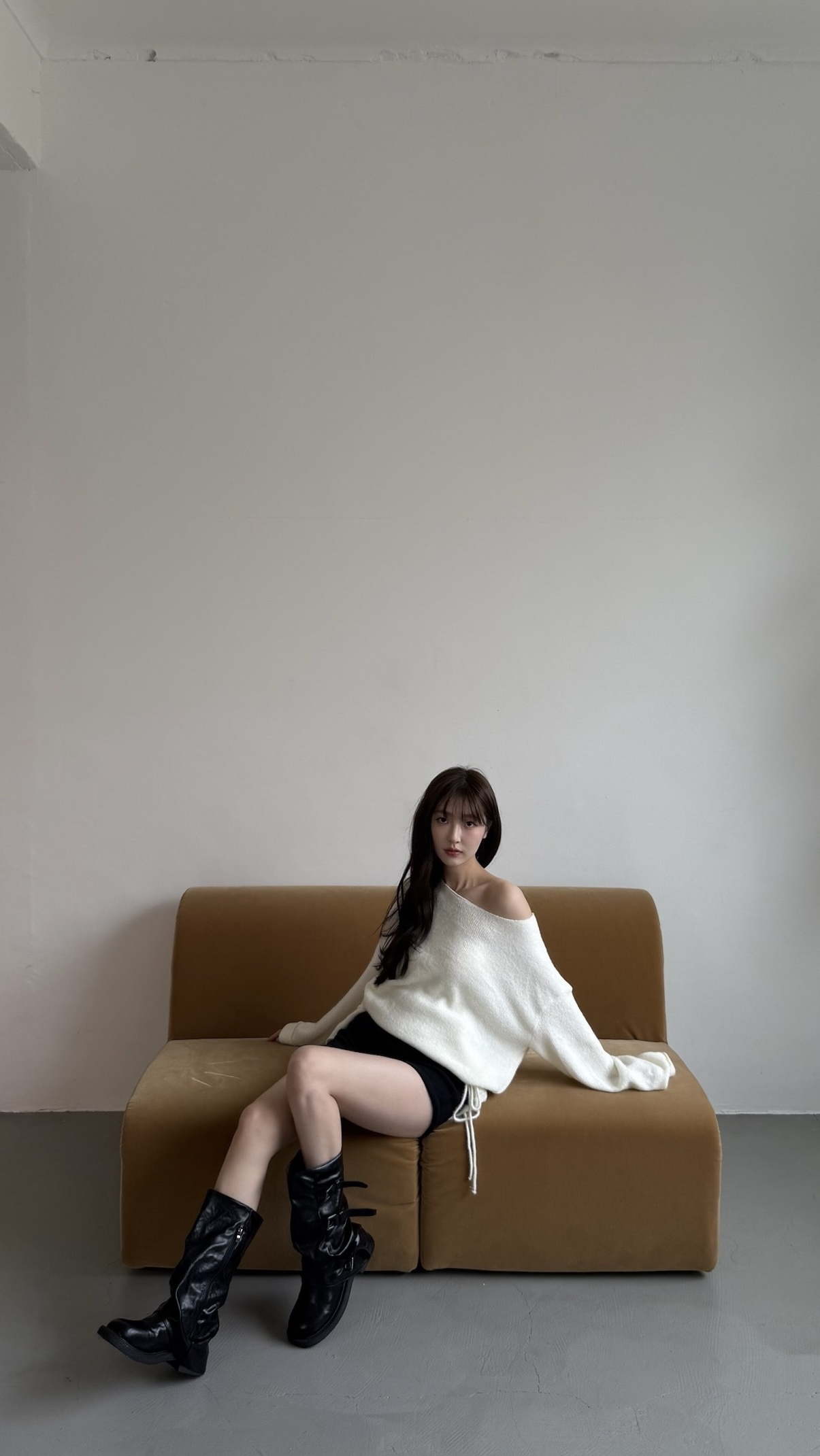 一件就可以輕鬆出門漂亮綁帶毛衣(白/棕/灰)