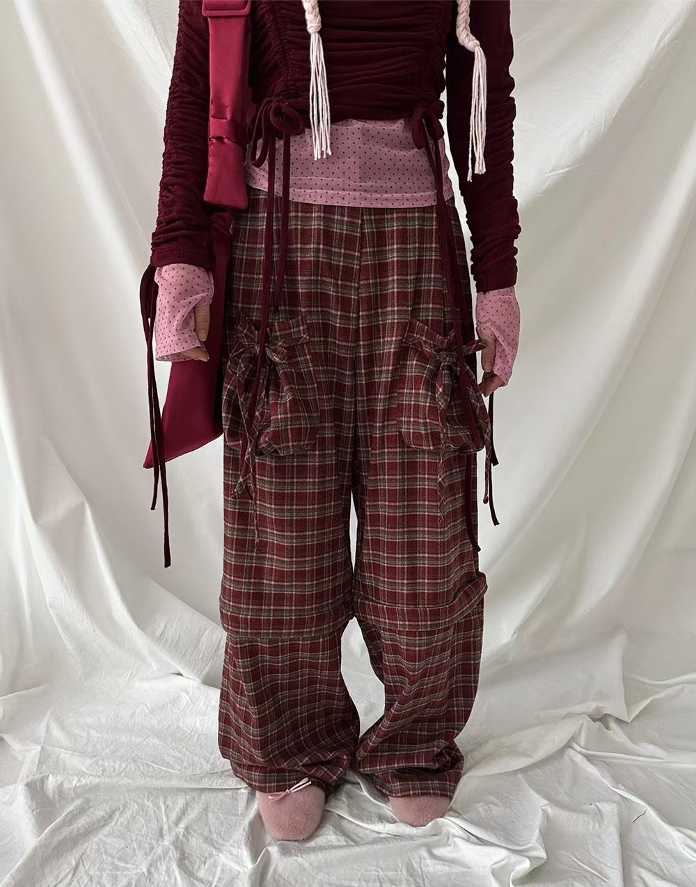 荷包口袋兩穿格子褲