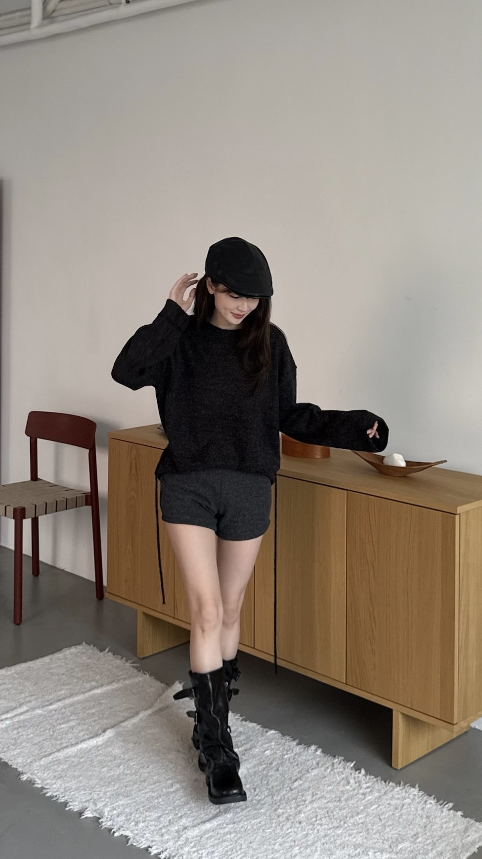 入冬穿搭必備～顯瘦磨毛短褲(黑/灰)