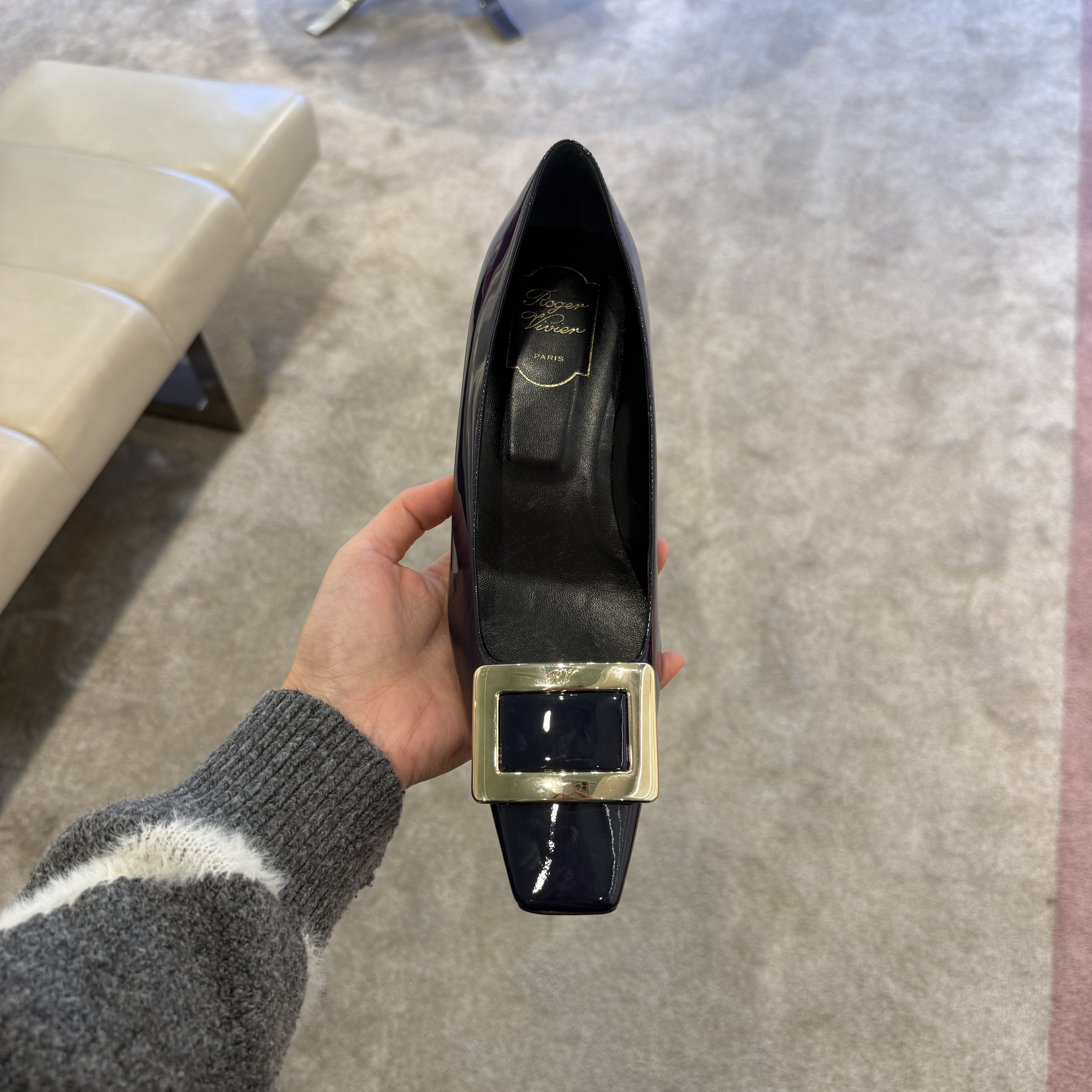 Roger Vivier RV Belle Vivier patent leather 45mm heels navy