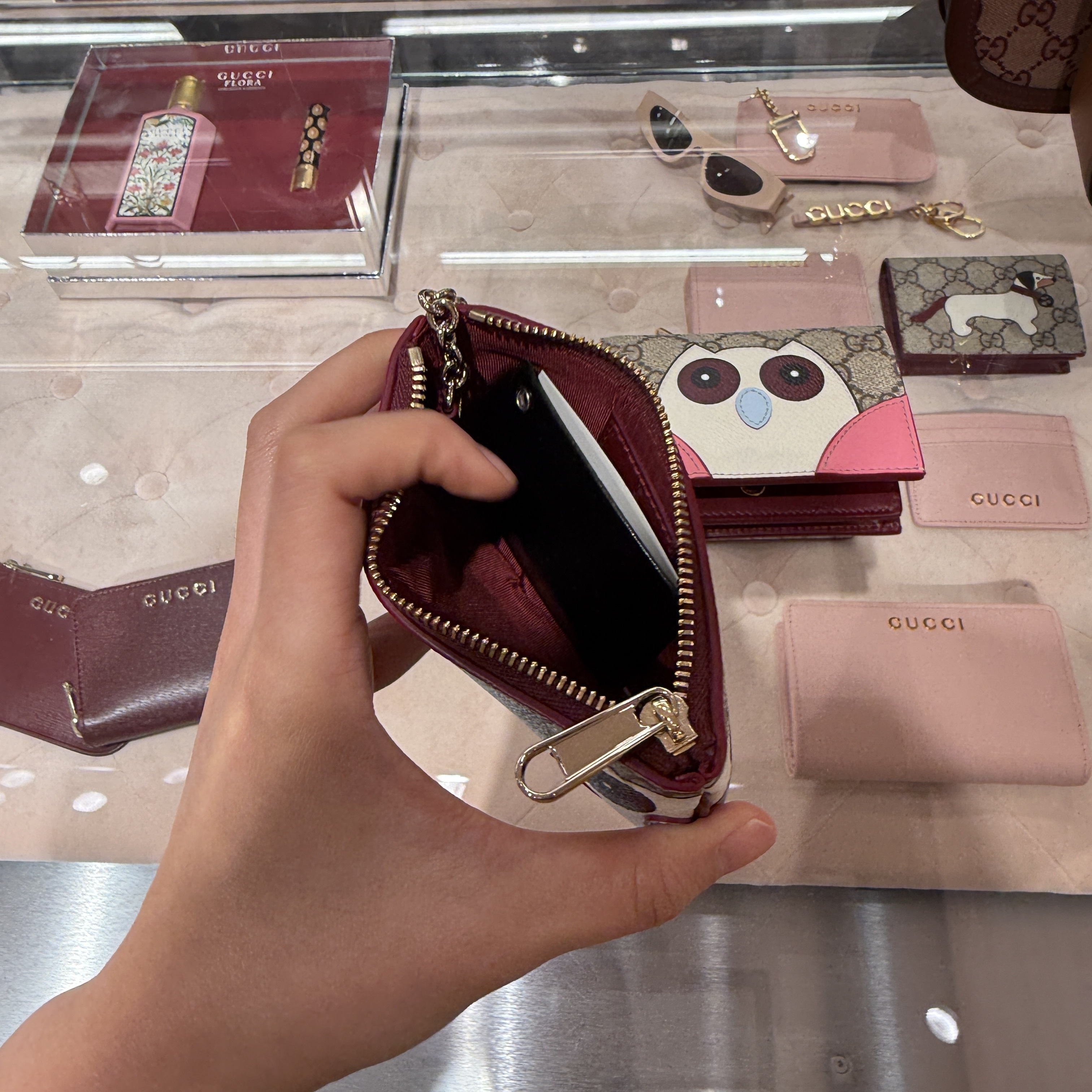 Gucci GG icon Owl key case wallet burgundy 818768