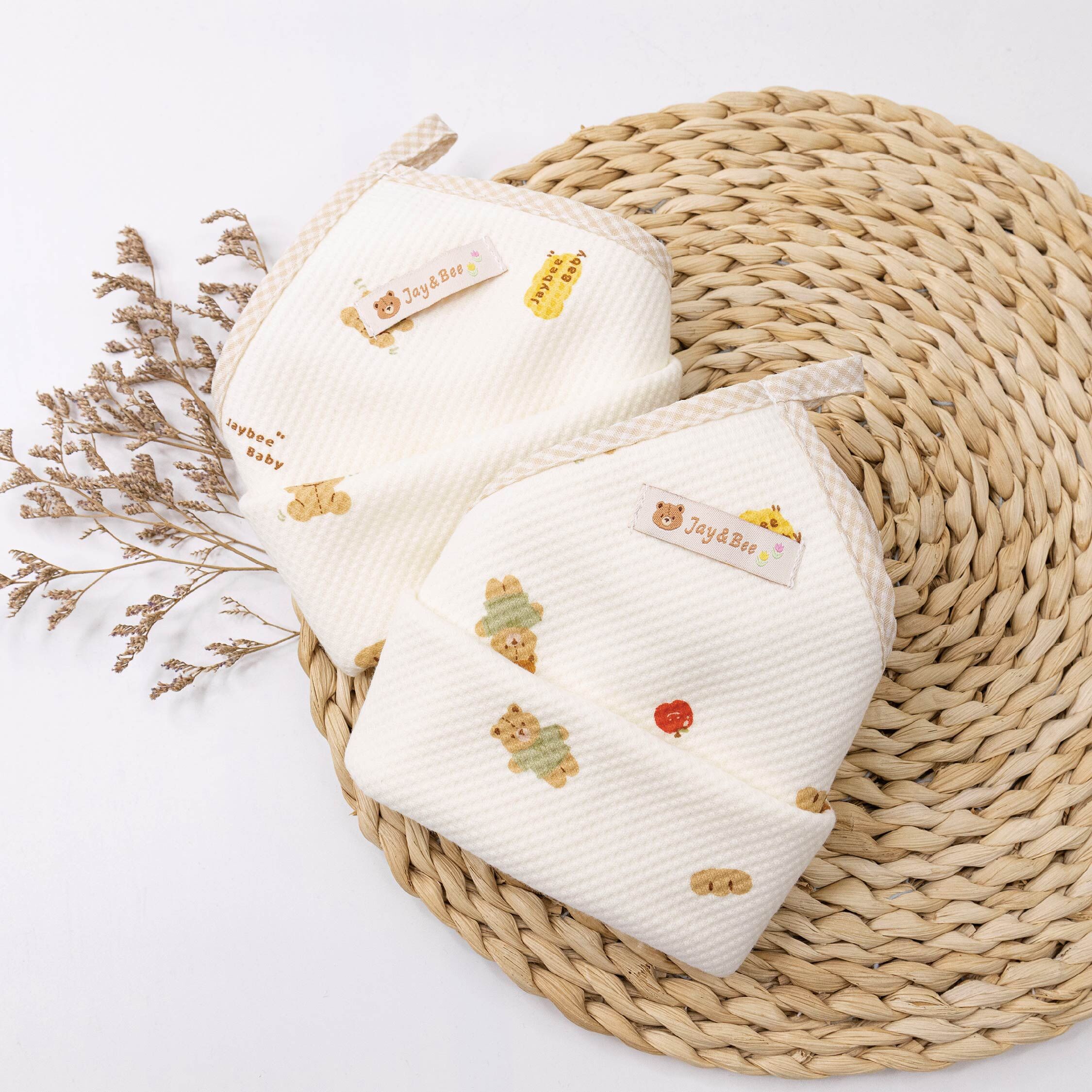 【JB0532】MIT原創蘋安小熊華夫格手帕(兩入一組)