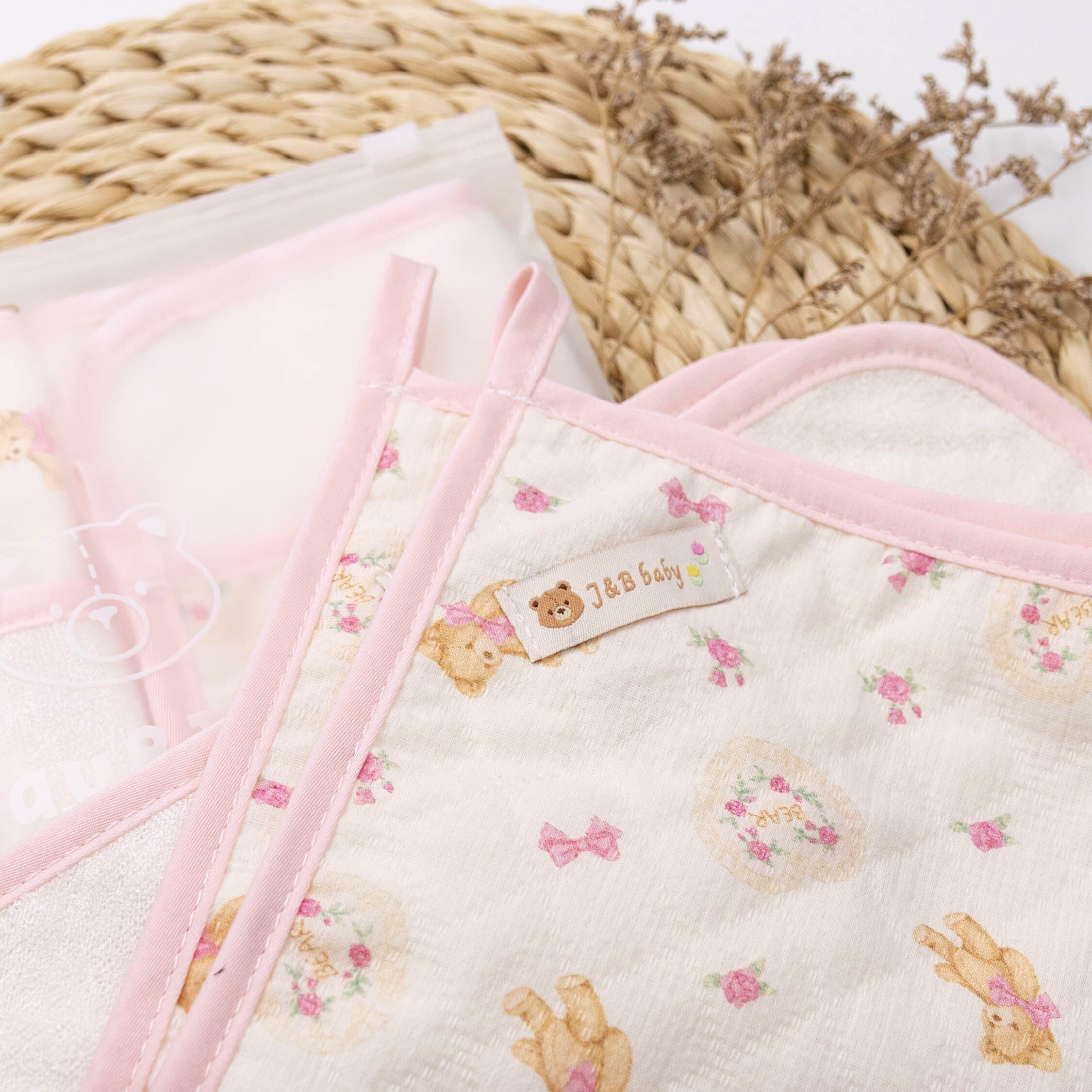 【JB0533】MIT純棉吸水粉嫩小熊手帕(兩入一組)