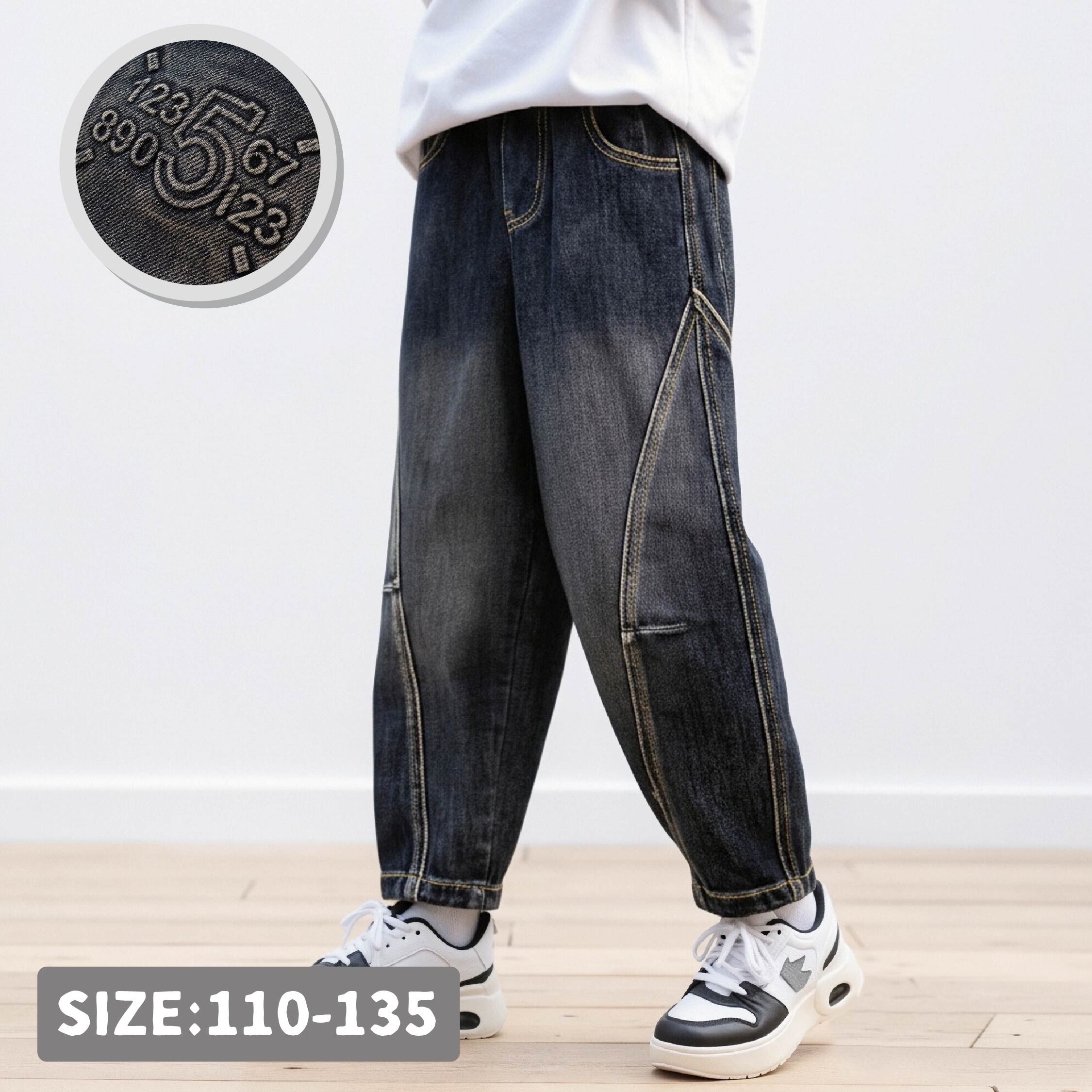 【H55576】數字造型立體縫線牛仔褲