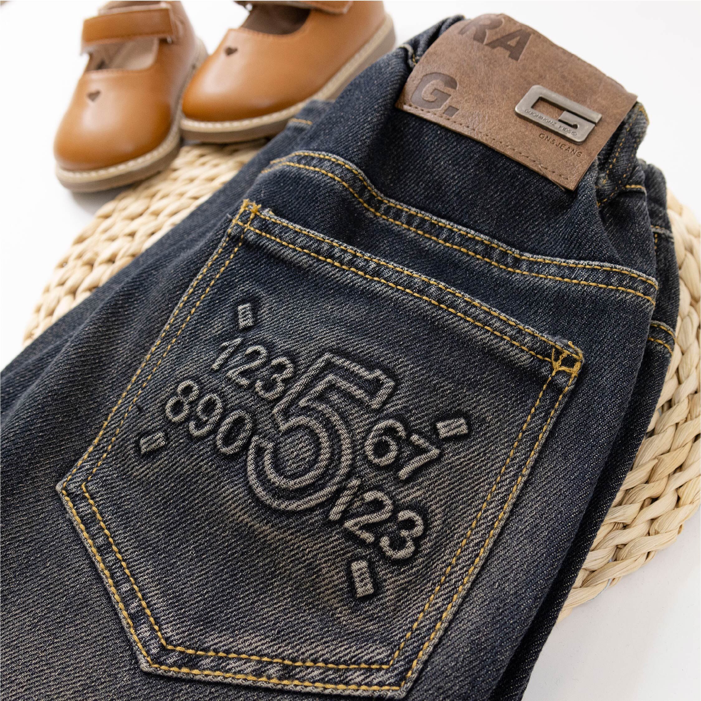 【H55576】數字造型立體縫線牛仔褲