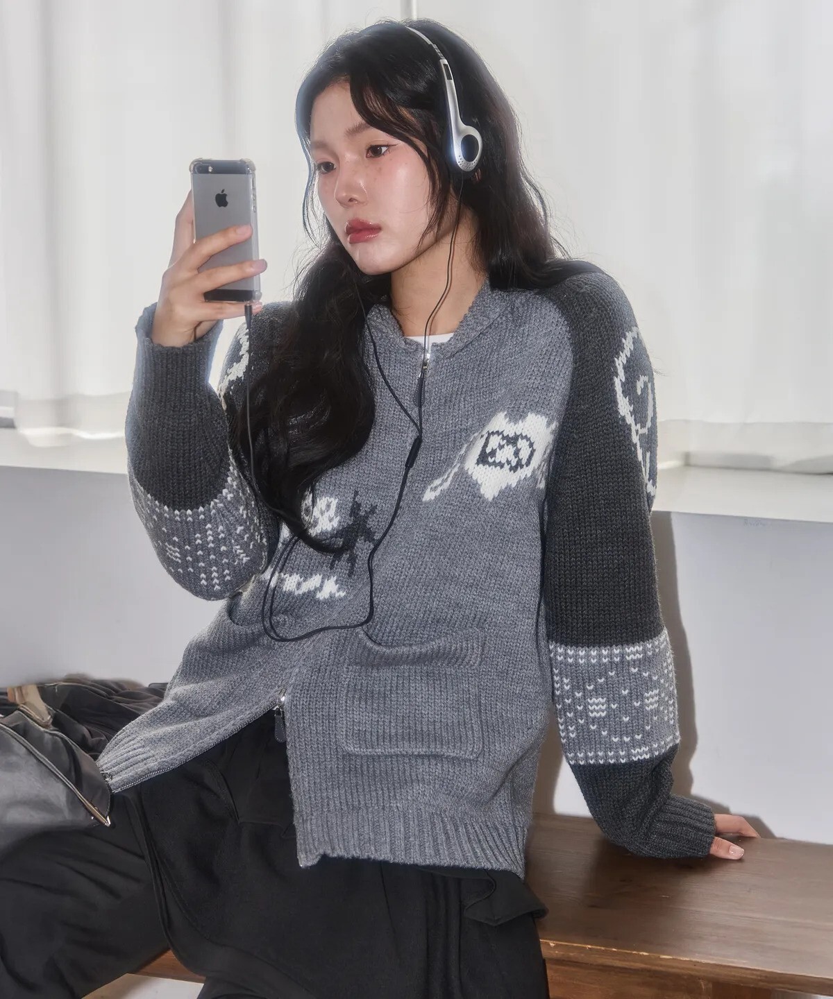 illigo - angel ring cowichan knit zipup (grey)