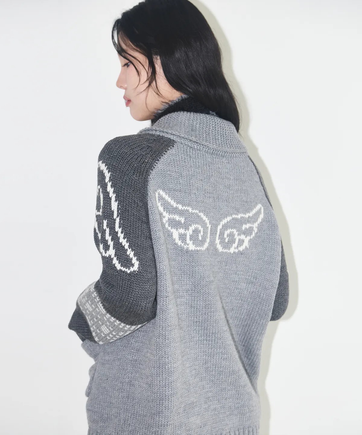 illigo - angel ring cowichan knit zipup (grey)