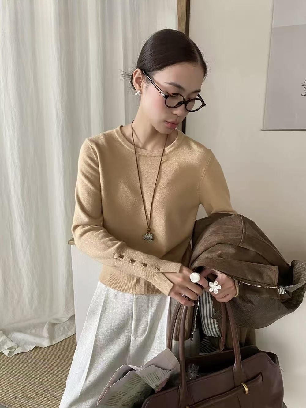 809 金屬鈕釦袖口針織上衣