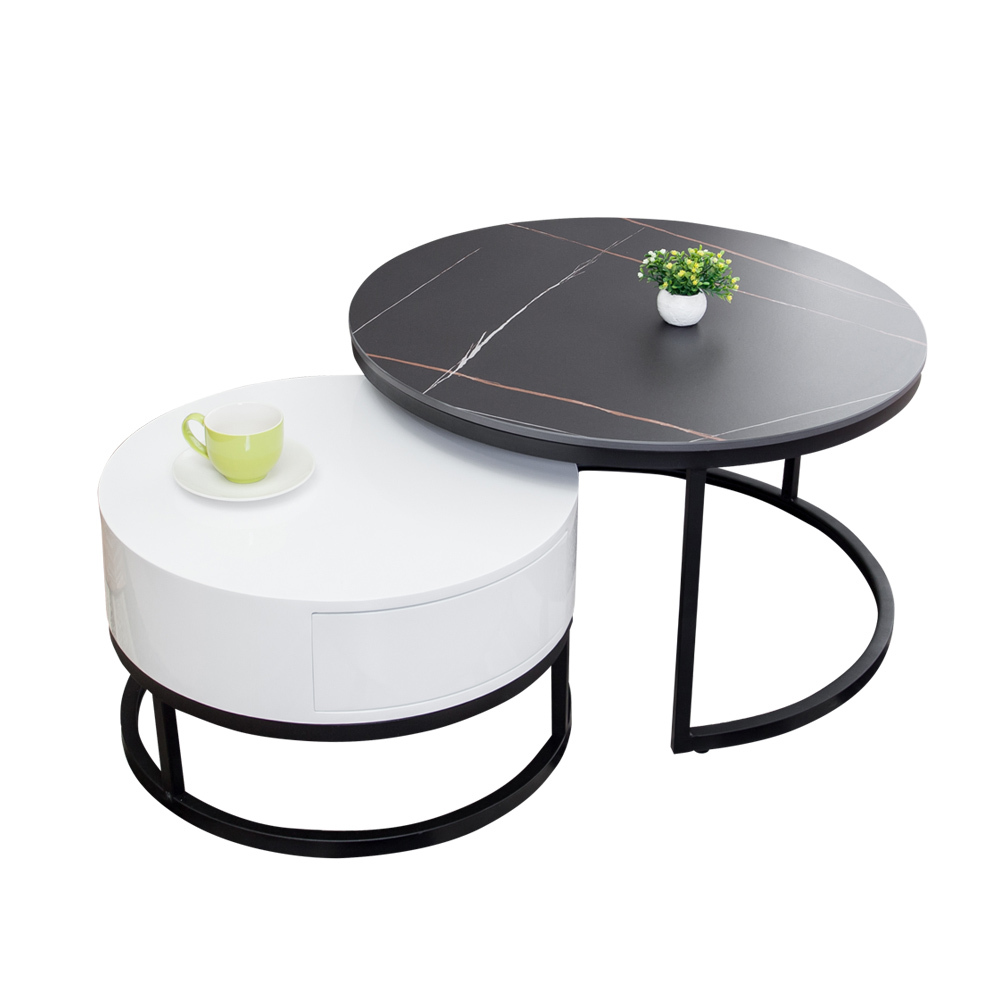 班恩4.7尺工業風黑色岩板圓型茶几組合(2.7尺大茶几+2尺小茶几)