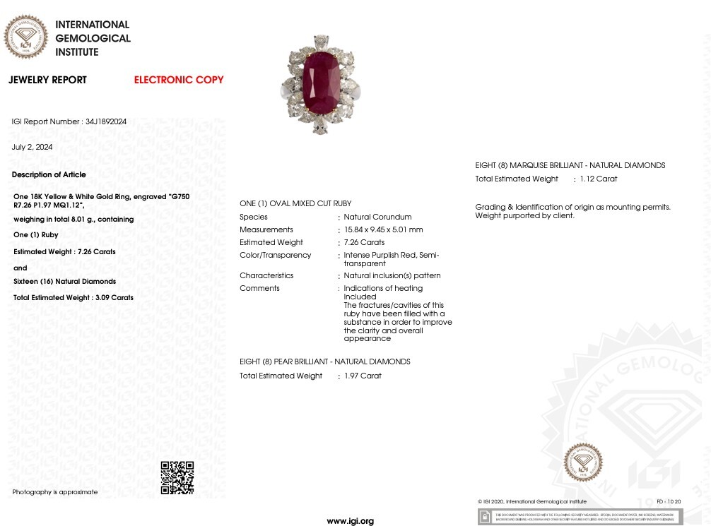 18K Gold 7.26ct Ruby and Diamond Ring