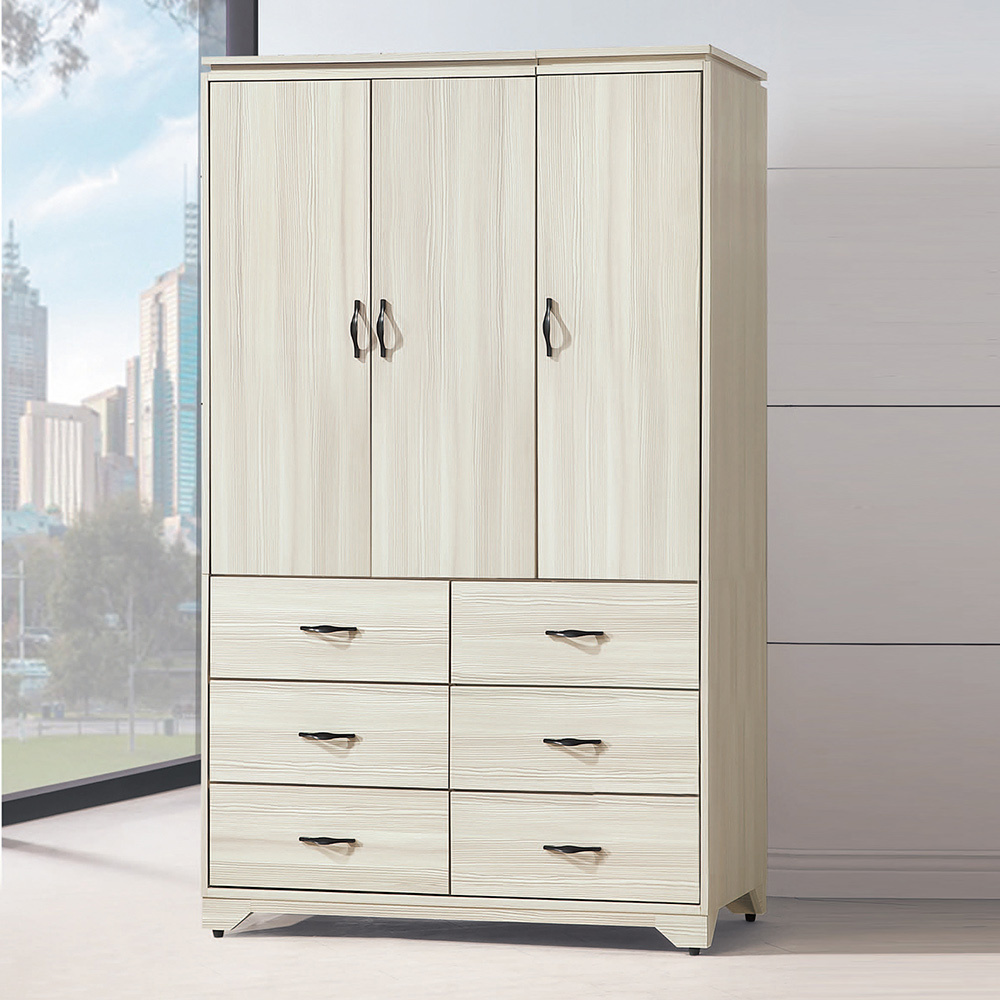 泰卡4尺三門六抽衣櫃