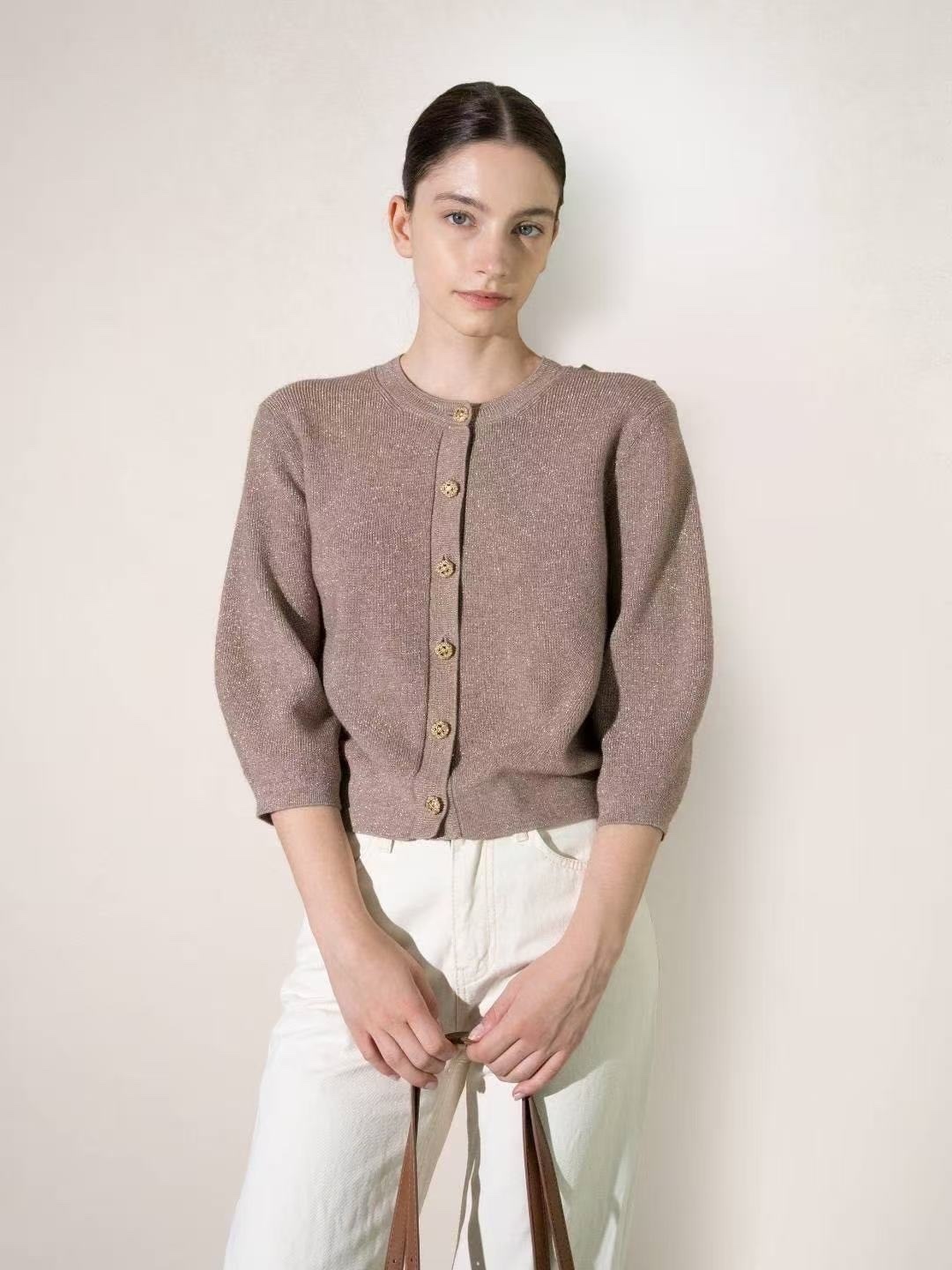 220 正韓圓領亮絲針織開衫