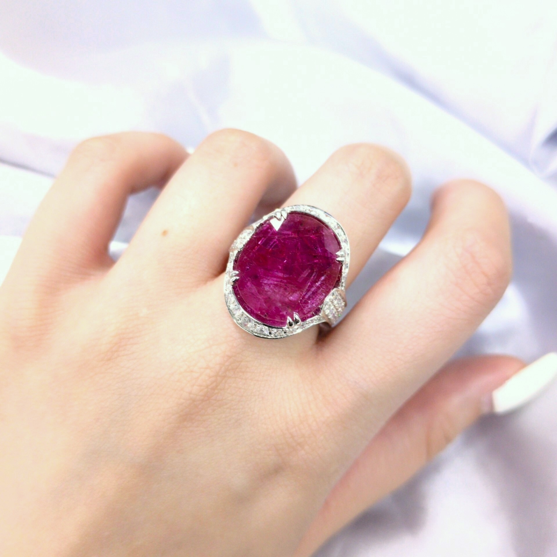 18K White Gold 11.39ct Ruby and Diamond Ring