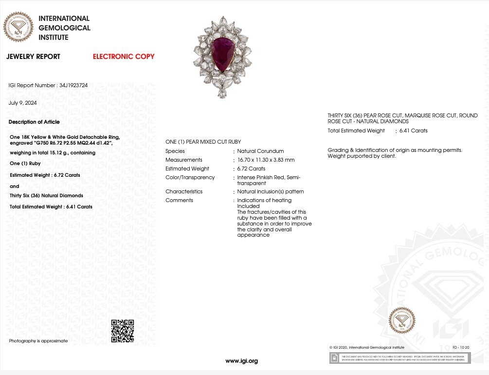 18K Gold 6.72ct Ruby and Diamond Ring