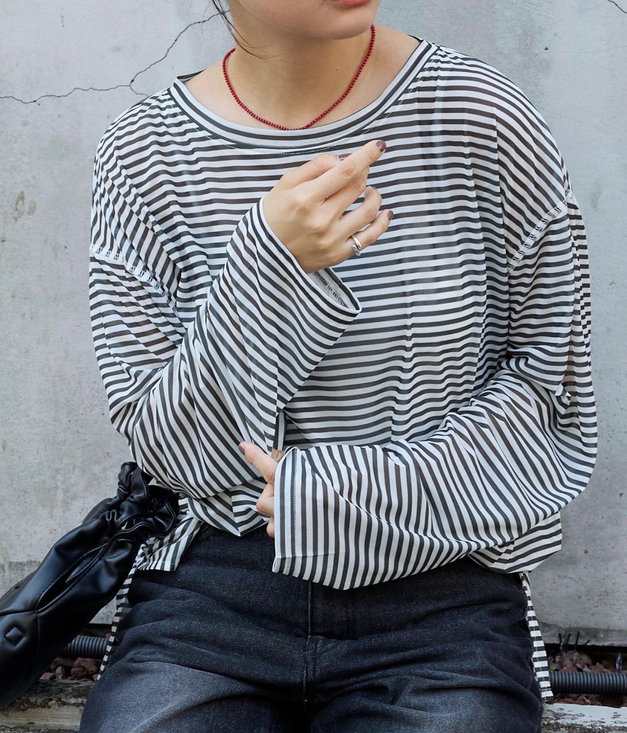 【預購】JN110601 MONO-MART 薄紗鬆身長袖上衣